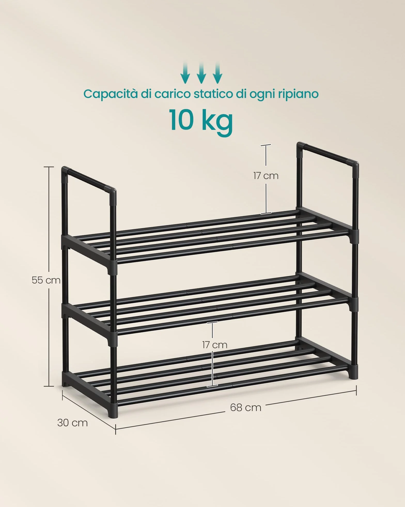 SONGMICS Scarpiera 3 Ripiani Portascarpe Metallo 30x68x55 cm Nero