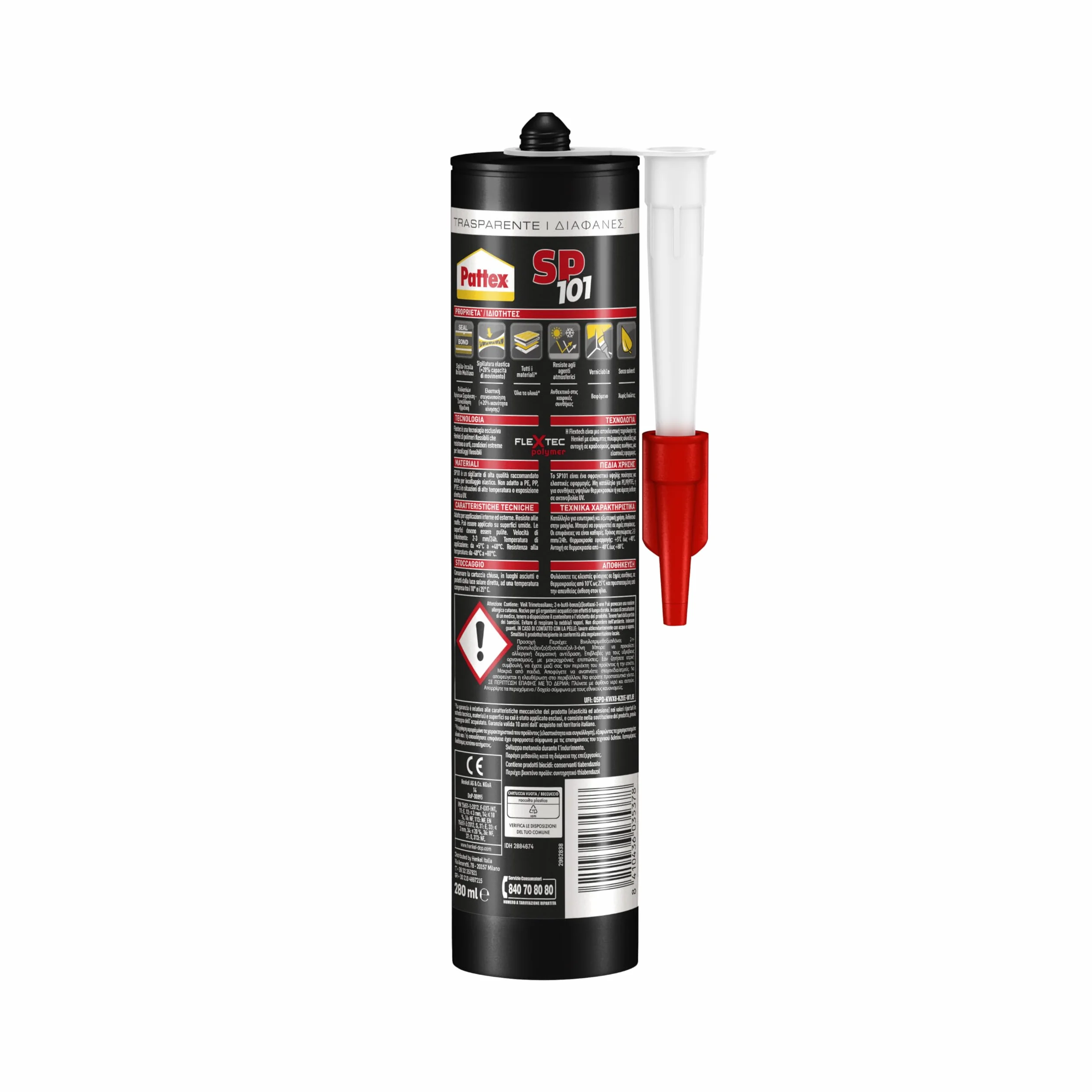Pattex SP101 Transparent, Silicone trasparente per interni ed esterni, Sigillante liquido neutro e multimateriale, Sigillante polimerico in cartuccia, 1x280ml