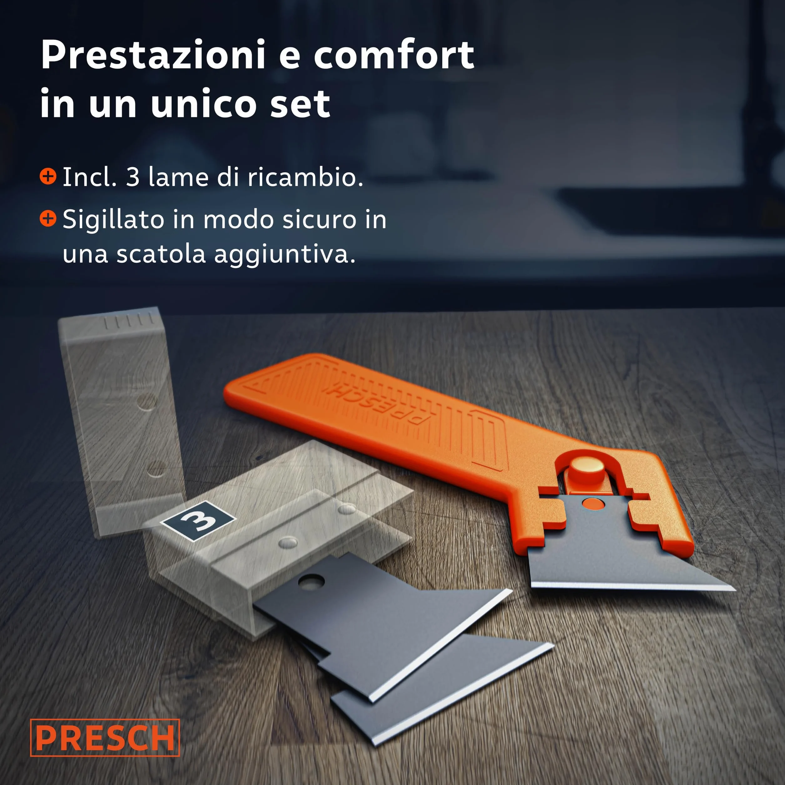 Presch Raschietto fughe incl. 3 lame - Per la rimozione precisa dei giunti grazie all'elevata nitidezza - Facile cambio delle lame - Raschietto silicone per sigillanti morbidi come acrilico e silicone