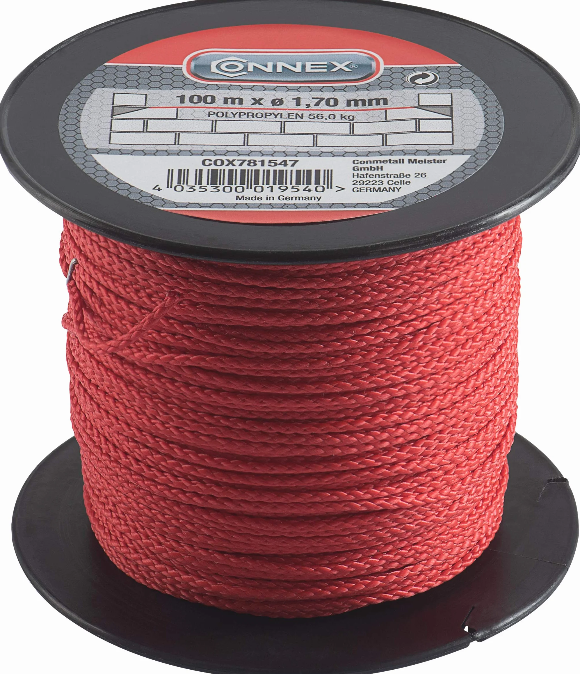 Connex COX781547 - Filo da muratore, bobina da 100 m, ø 1,7 mm,Max 60 kg , rosso
