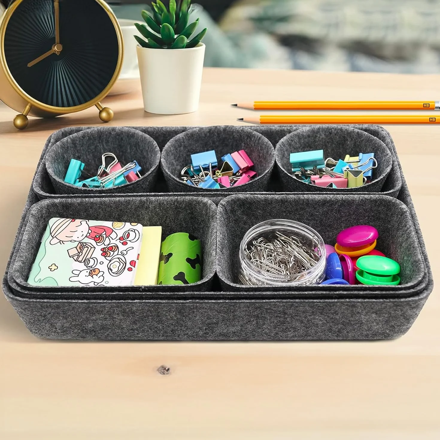 Wintem 8 Contenitori Portaoggetti in Feltro Grigio - Set Organizer Diverse Forme e Misure Ideali per Scrivania, Armadi e Cassetti - Ottimo per Ordinare non Solo l'Abbigliamento ma Anche Utensili