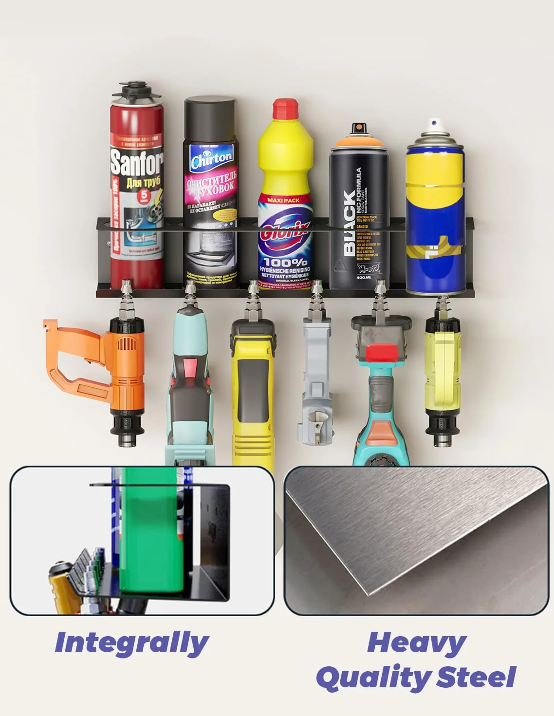 Dosenhalter, Spraydosenhalter, Sprühdosenhalter, accessori per utensili ad aria compressa per officina e garage, spazio per 5 bombolette spray e 6 bombole d'aria compressa 1 pezzo
