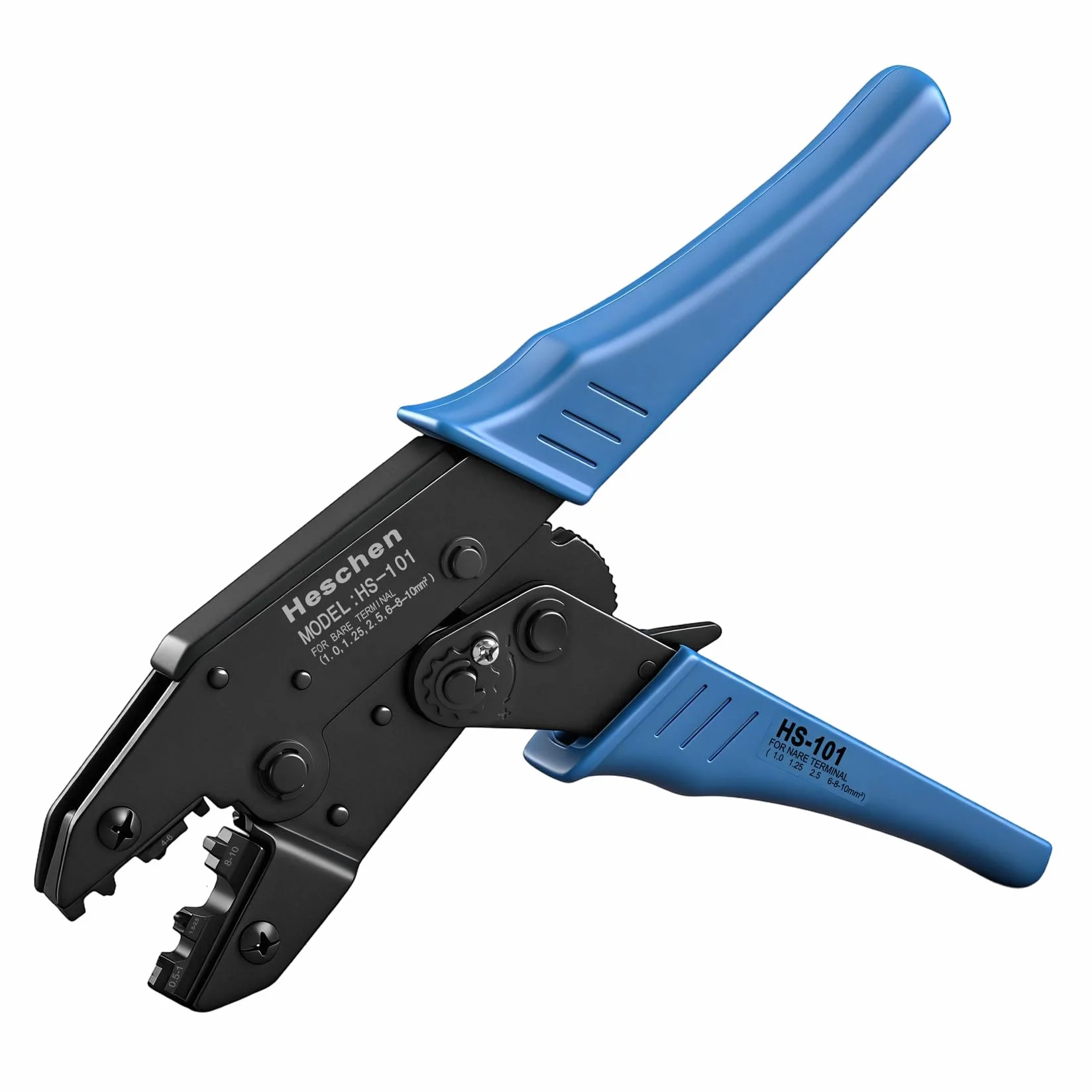Heschen Pinza per cricchetti a catena HS-101 Terminali per cavi non isolati Strumenti per crimpare Utilizzare per 1,5-10 mm² (15-7 AWG) Blu