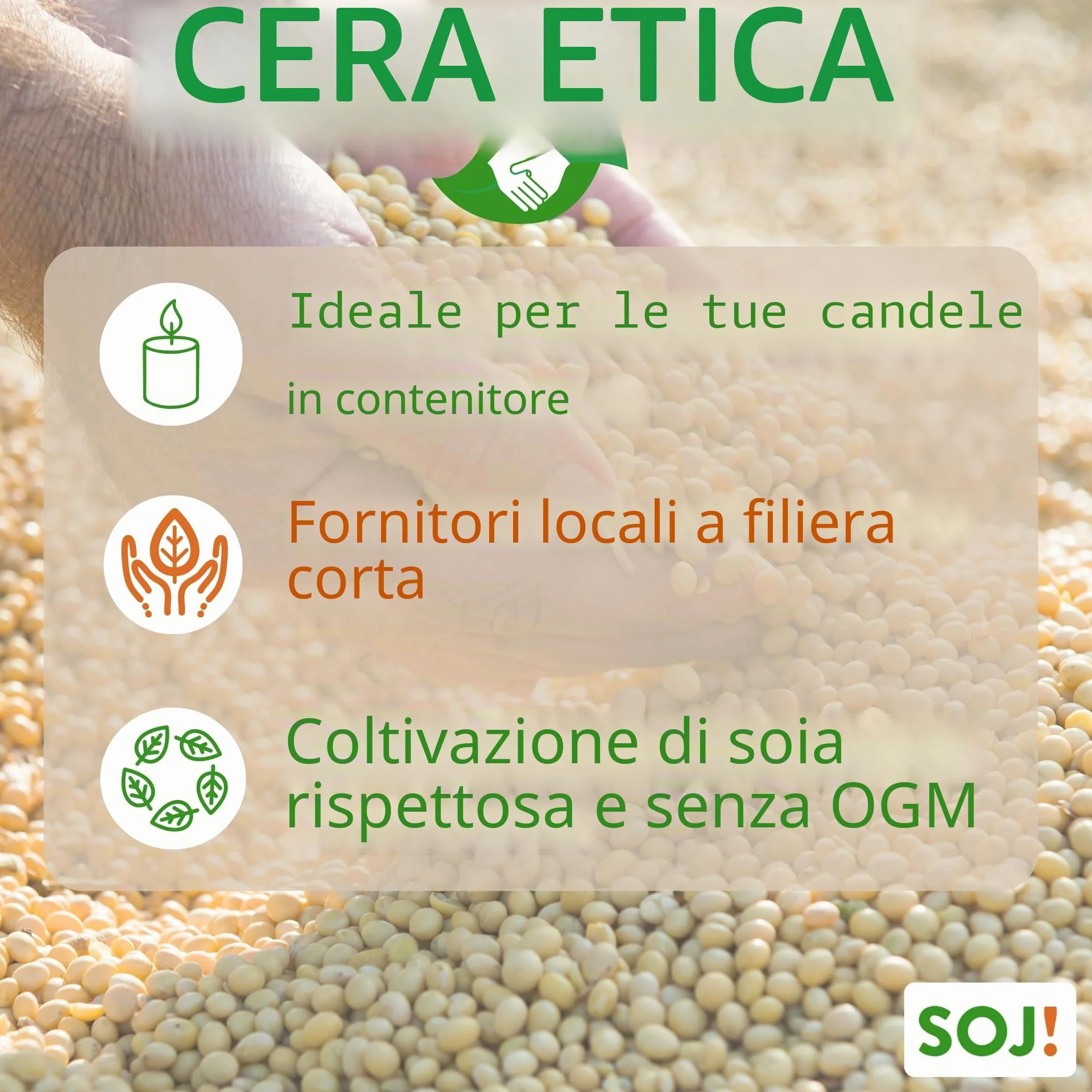Soj! - Cera per candele - Cera di soia vegetale per la creazione/DIY di candele, riempimento candele | Qualità superiore | 1KG (870G - Fiocchi)