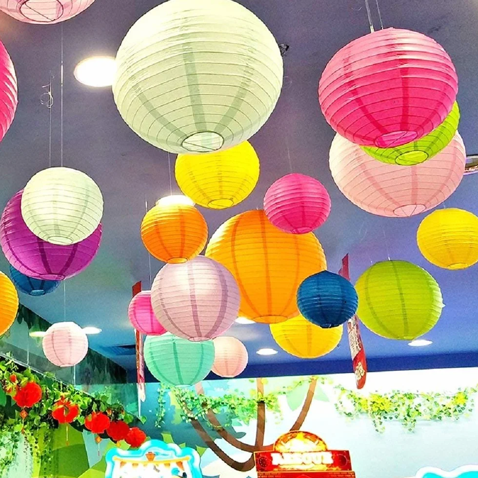 Lanterne di Carta Colorate, 16 Pezzi Lanterne di Carta Rotonde Cinesi Lanternas Stile Palloncino, per Decorazioni per la Casa, Feste e Matrimoni feste a soffitto (4", 6", 8", 10")
