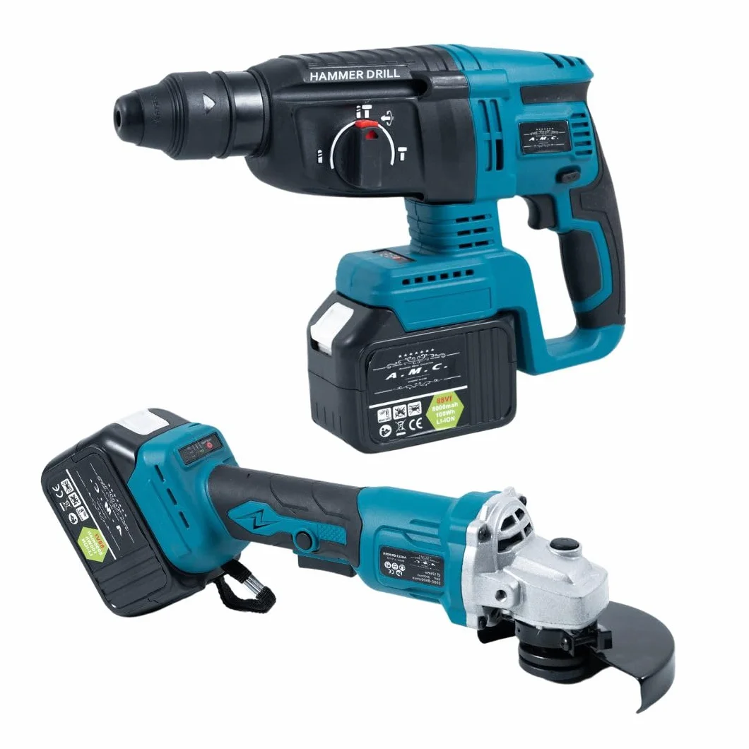 A.M.C. Kit Professionale 4 in 1: Trapano Avvitatore a Batteria, Smerigliatrice Angolare, Trapano a Percussione e Martello ad Impulsi Svita Bulloni, 88v