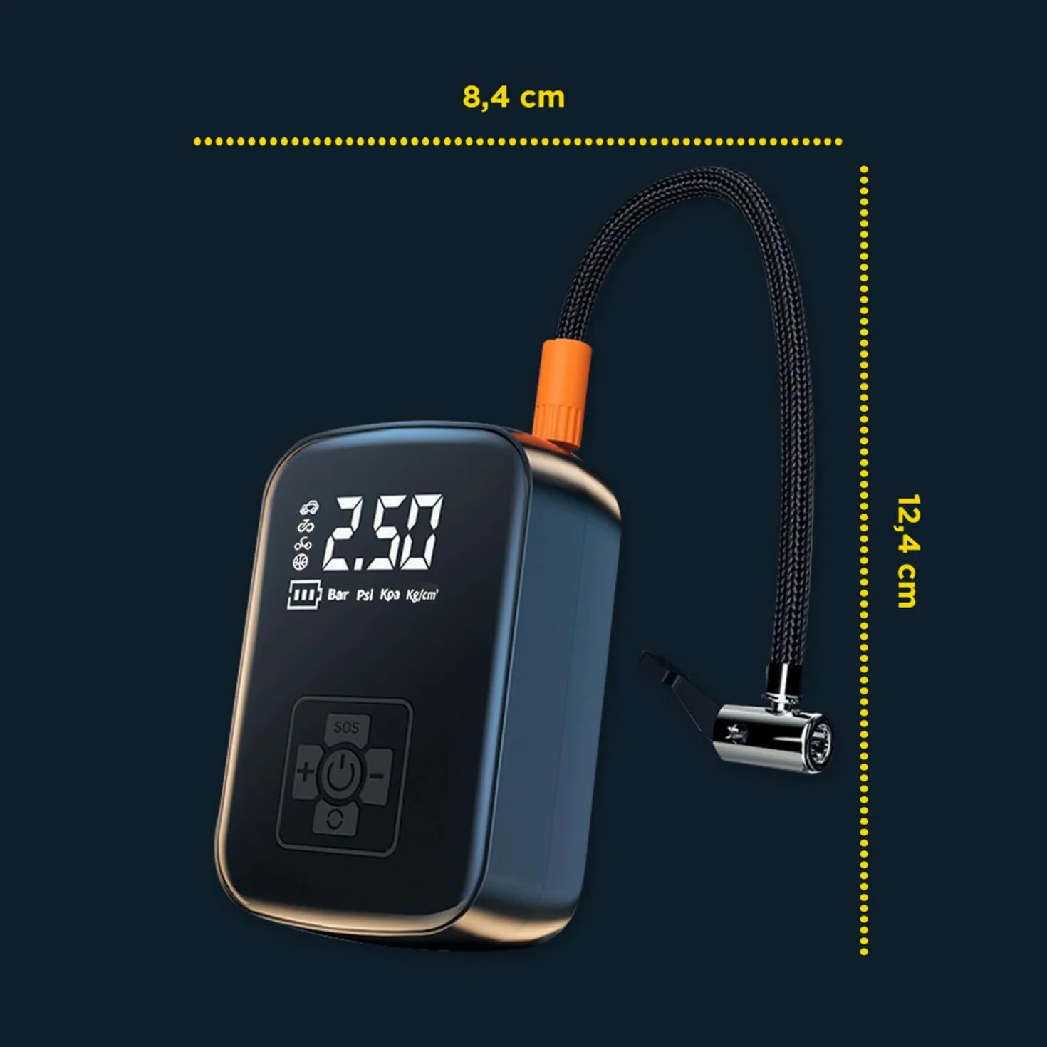 Compressore Aria Portatile Wireless - Mini Gonfiatore Elettrico Digitale per Auto, Moto, Bici e Palloni - Torcia LED e Spegnimento Automatico - Pompa Portatile Multifunzione con Display LCD