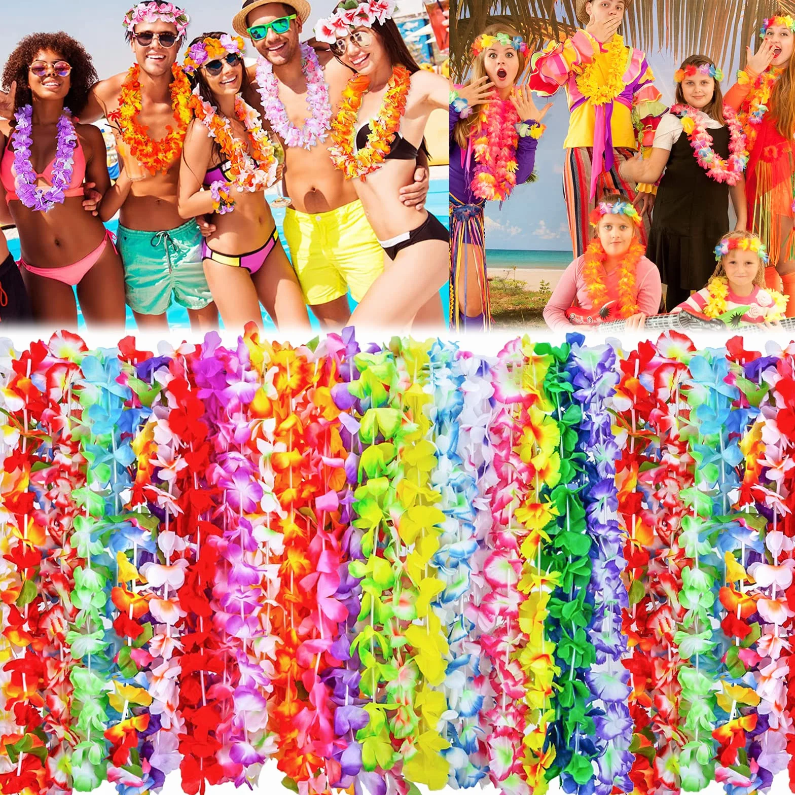Frasheng 60 Pezzi Ghirlanda Hawaiana Collana,Tropicale Ghirlande Hawaii Hula,Hawaiana Luau Leis,Collane Hawaii Fiori,Decorazioni Feste Hawaiane Leis per Tropicale Spiaggia a Tema Festa Decorazioni