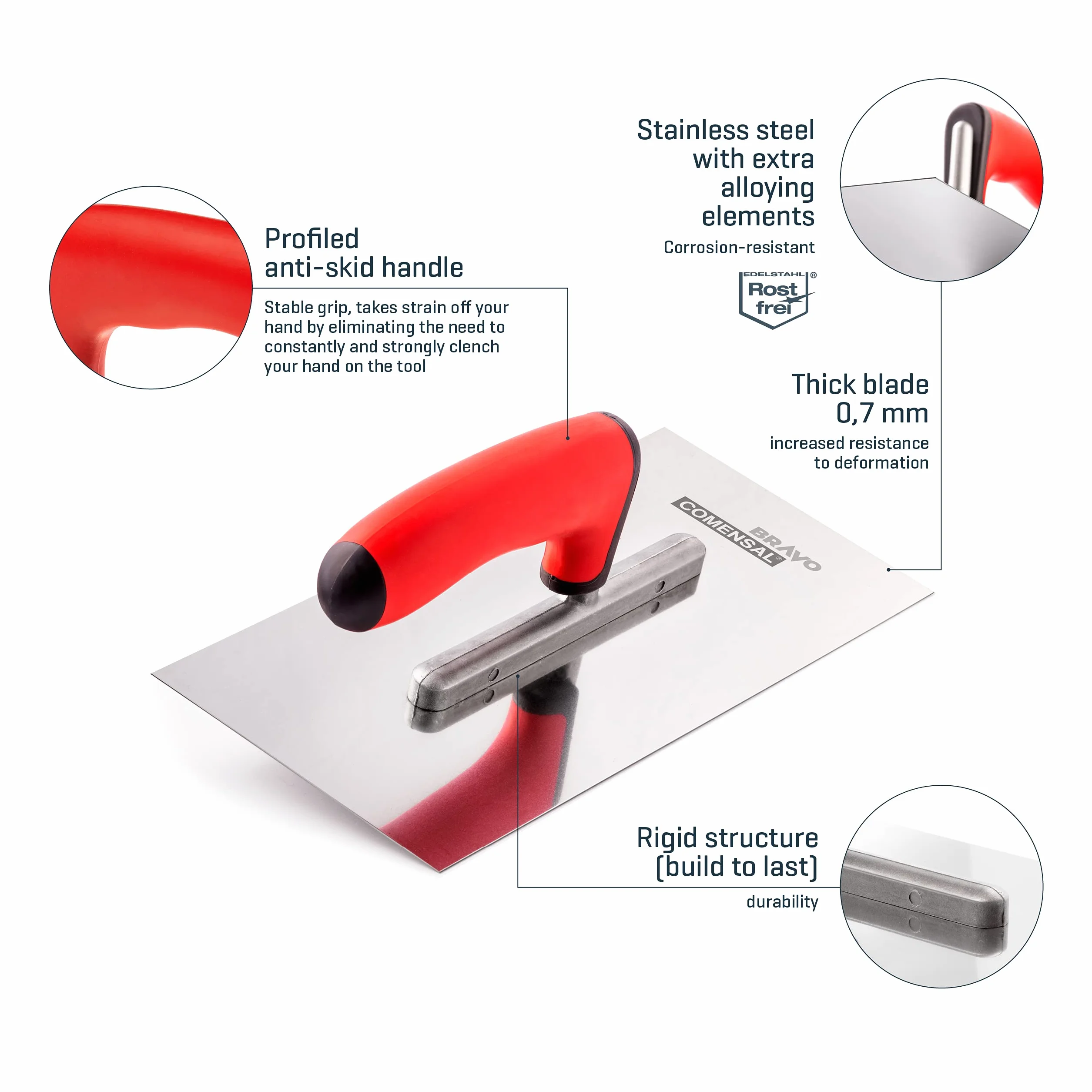 COMENSAL® Kit per lavaggio piastrelle - Set lavaggio piastrelle dopo la stuccatura - Secchio per piastrelle - Spatola di gomma - Kit con Secchio e Accessori - Frattazzo acciaio inox - Made in EU