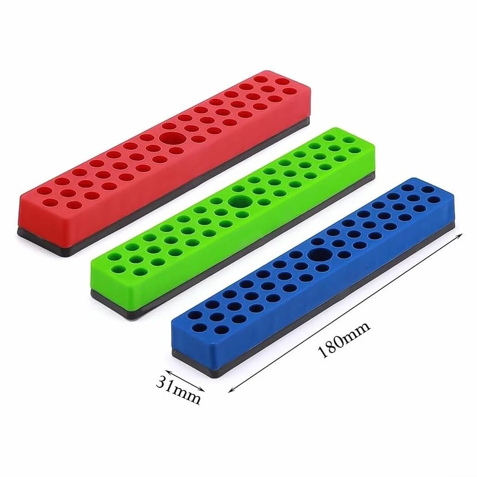 Eawfgtuw Organizer per punte esagonali con base magnetica per punte da cacciavite da 1/4", 43 fori, in polipropilene resistente (verde)