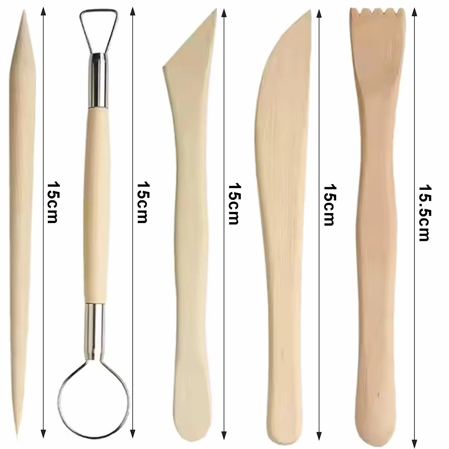 5 Strumenti per Modellare Argilla Professionali in Legno di Faggio, Sculpture Tools Set, Attrezzi per Modellazione di Das e Ceramica, Stecche di Legno e Mirette per Argilla – Kit 5 Utensili