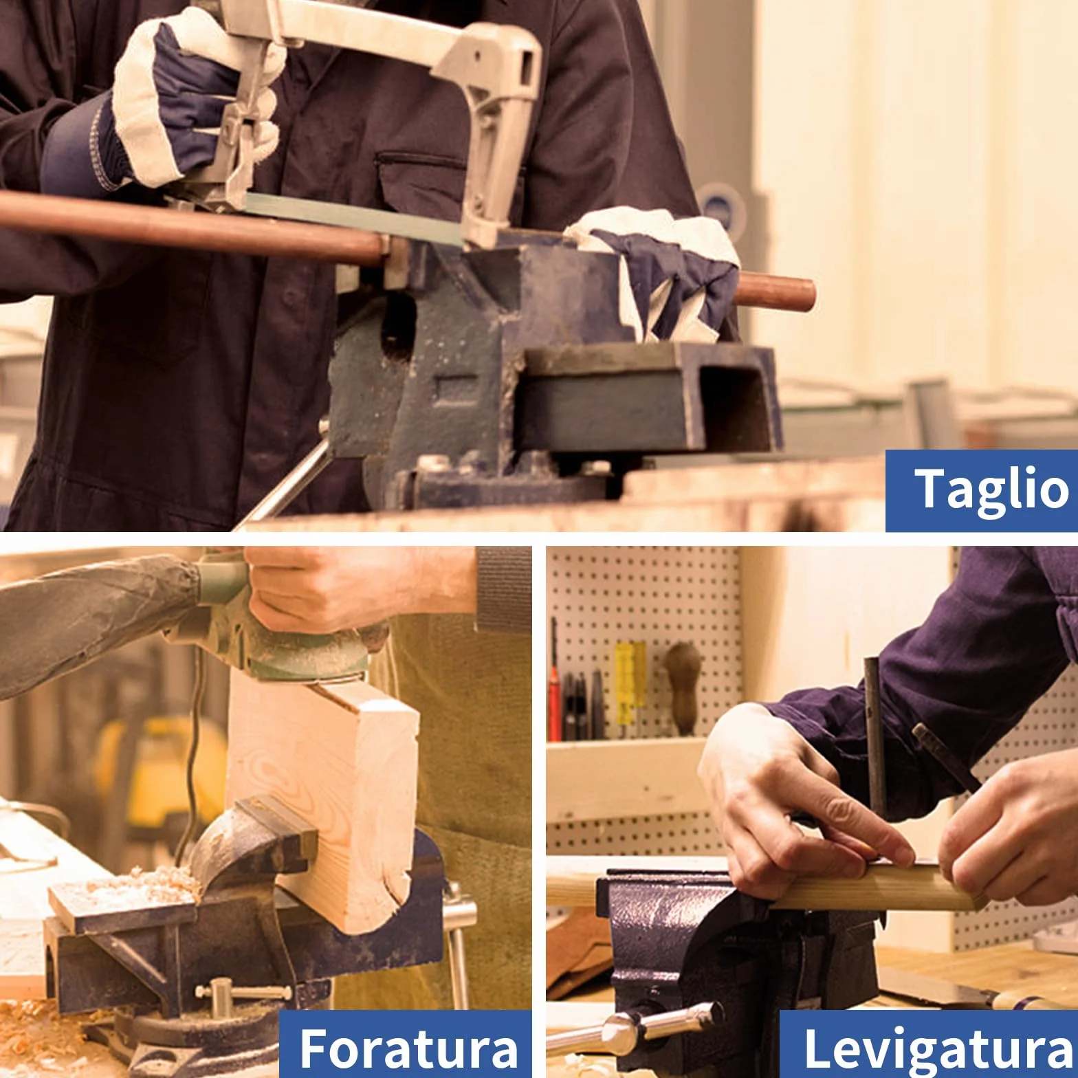 HYCHIKA Morsa da Banco 5 Inch 125 mm, 360° Girevole, Morsa da Tavolo per La Lavorazione Del Legno e Dei Metalli Foratura