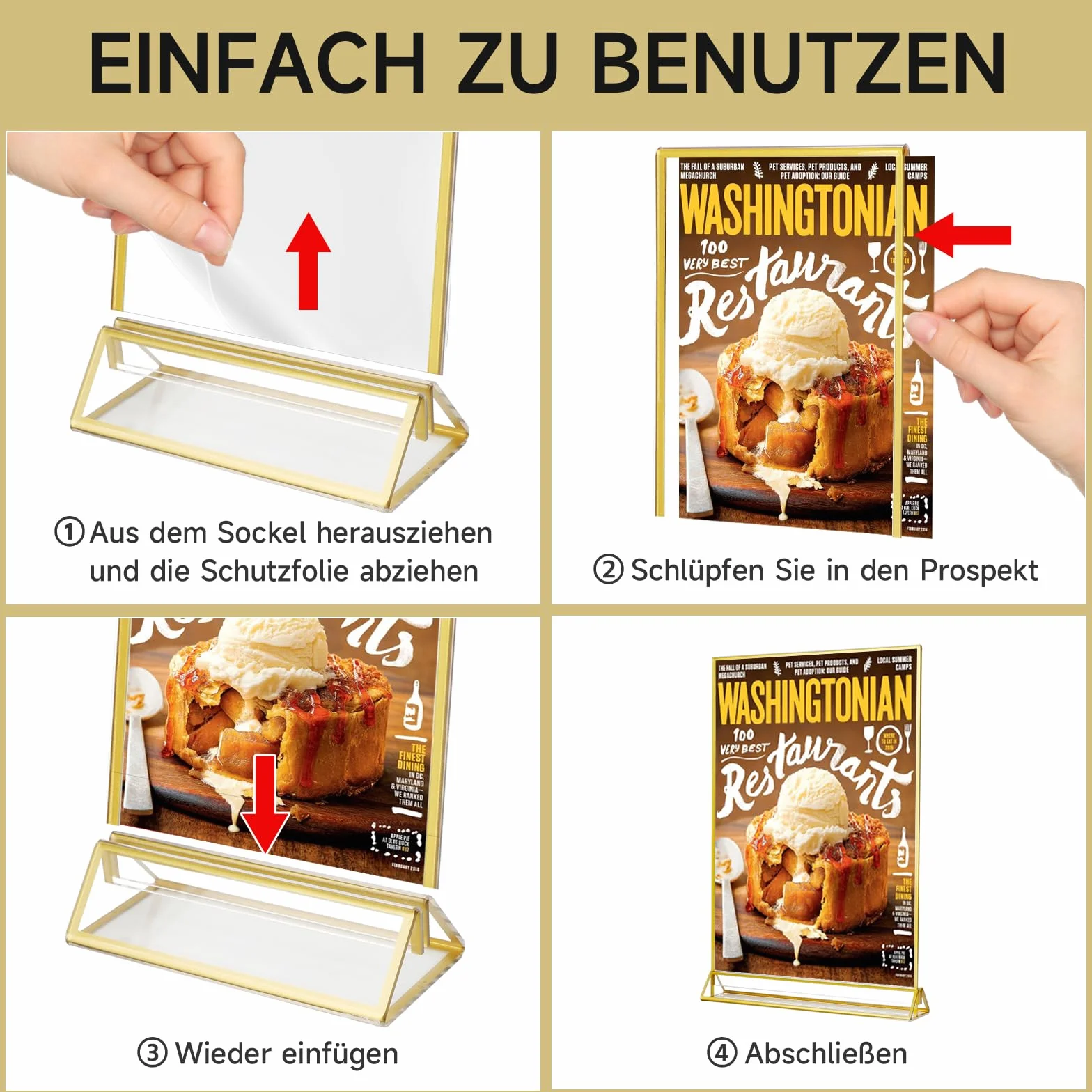 SAN LIKE Cornice per foto A4 in oro, 6 pezzi Trasparenti portacarte da tavolo in acrilico, Cornice dorata doppia faccia, Espositore in stile cavalletto per numeri da tavolo di nozze, banchetti