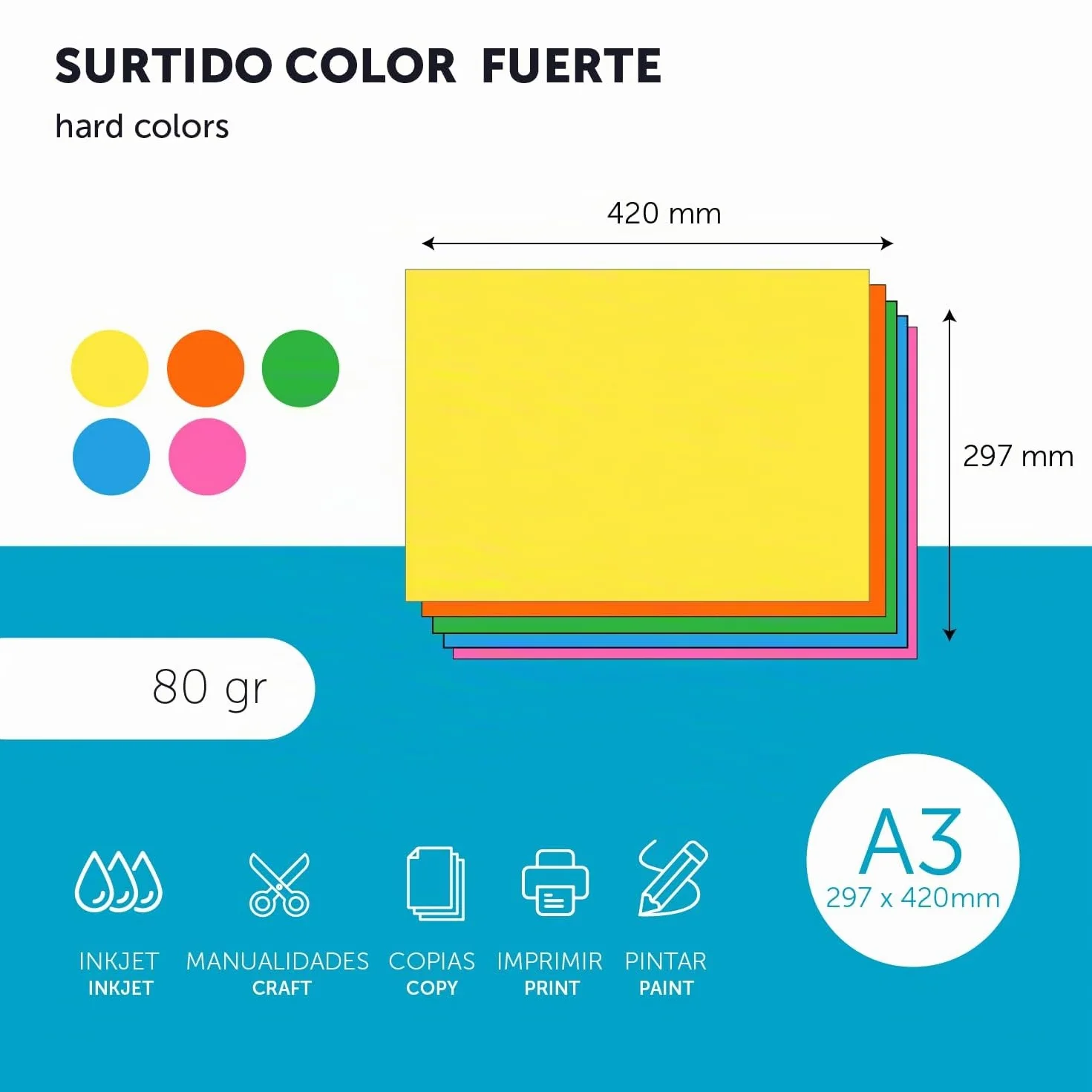 M-Office Blocchi Carta Colorata A3 80g 50 Fogli