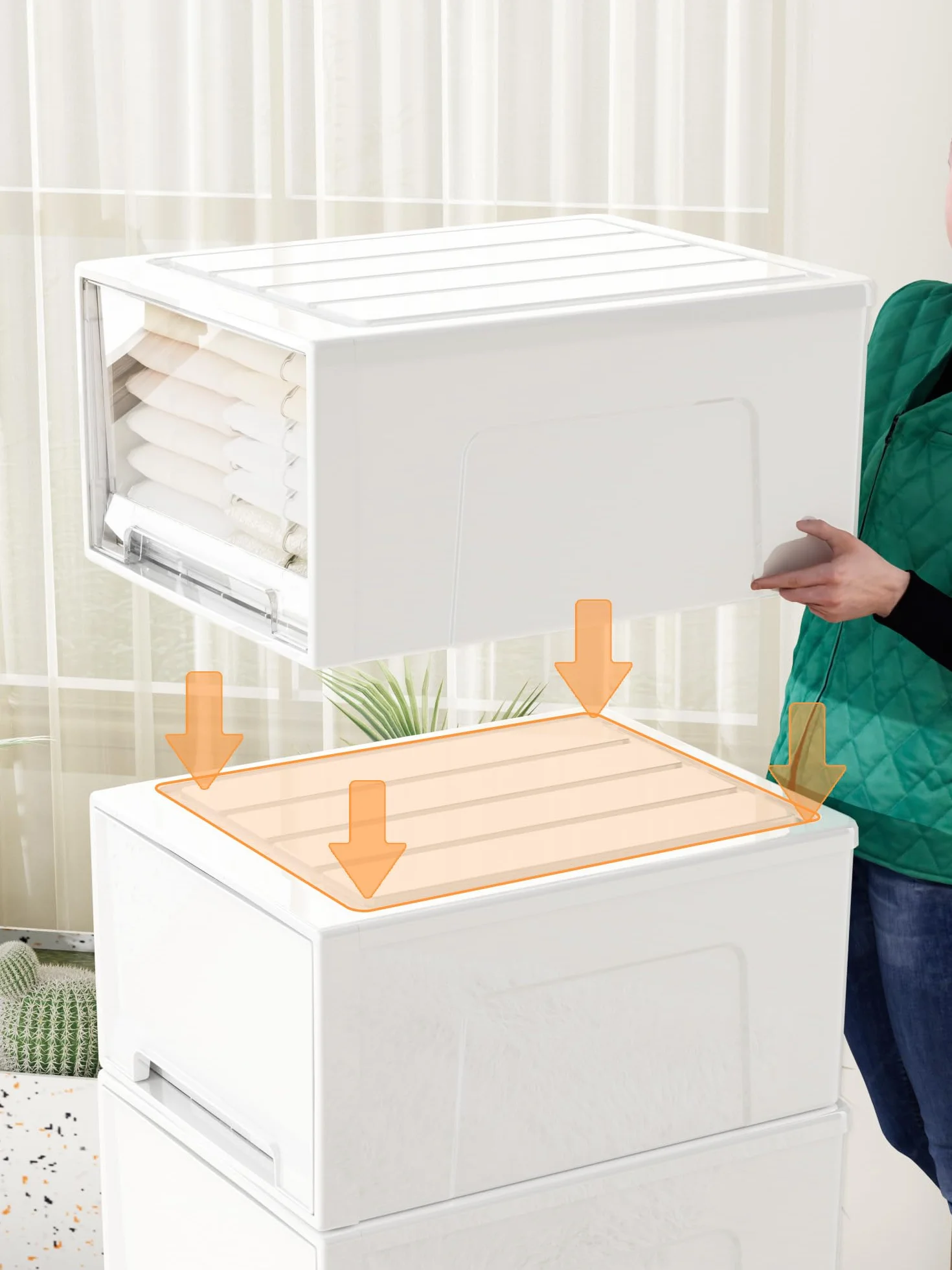 Cetomo 50L*3 Cassettiera, Cassetto di Stoccaggio, Cassetti Plastica Scatola, Organizzatori, Scatola di Stoccaggio, Torre Impilabile per Ufficio, Dormitorio, PP, Bianco e Trasparente, 50L-3 Unità
