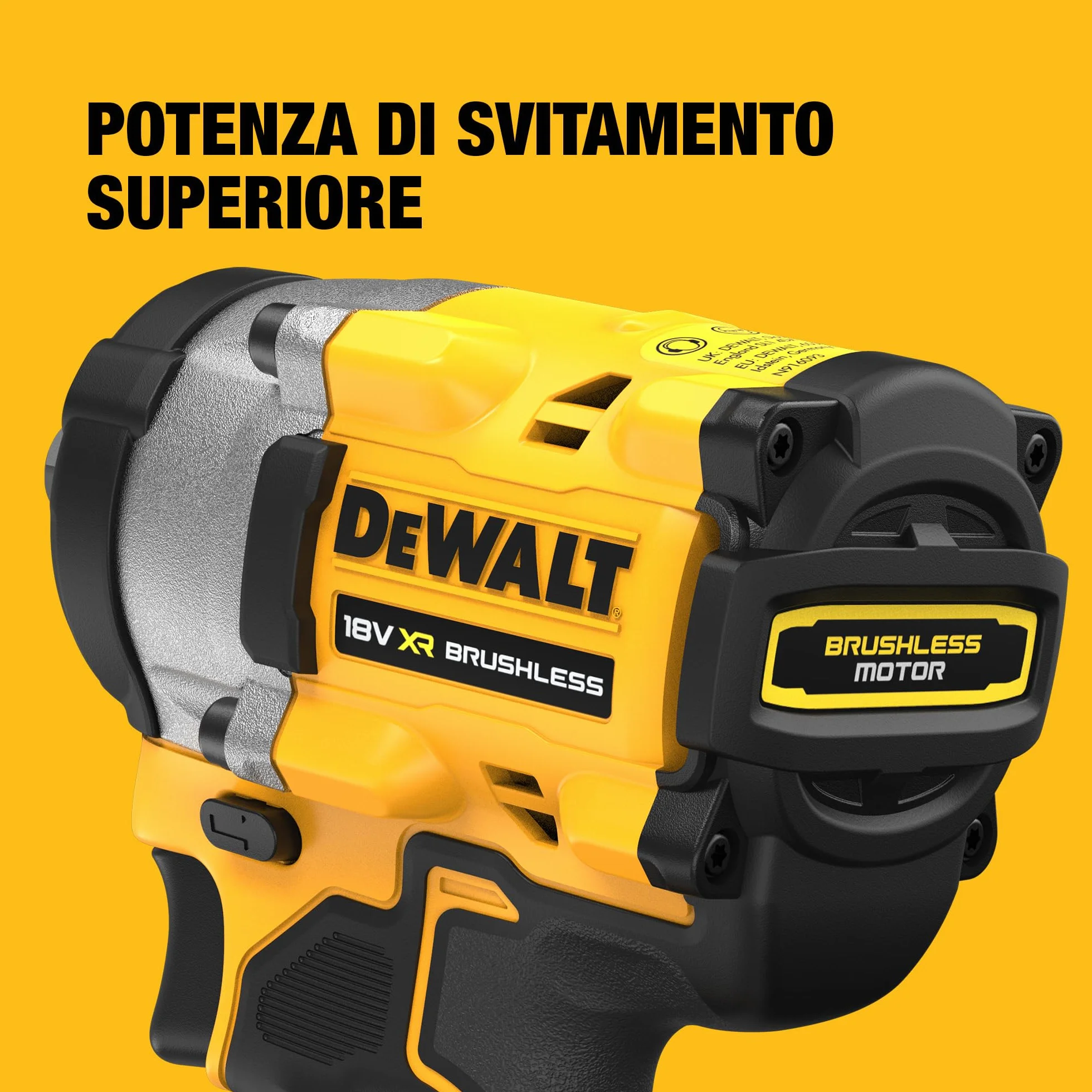 DEWALT Avvitatore a impulsi compatto 18V XR Brushless con attacco quadro 1/2" e perno di tenuta, solo corpo macchina, DCF922N-XJ