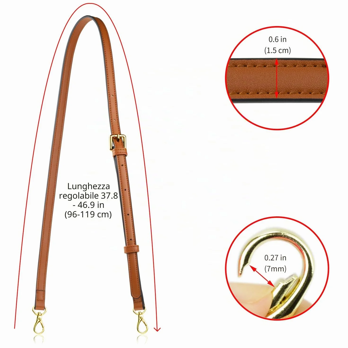 A ALLZEDREAM Tracolla per Borsa Donna Pelle Regolabile Rimovibile Ricambio, Marrone