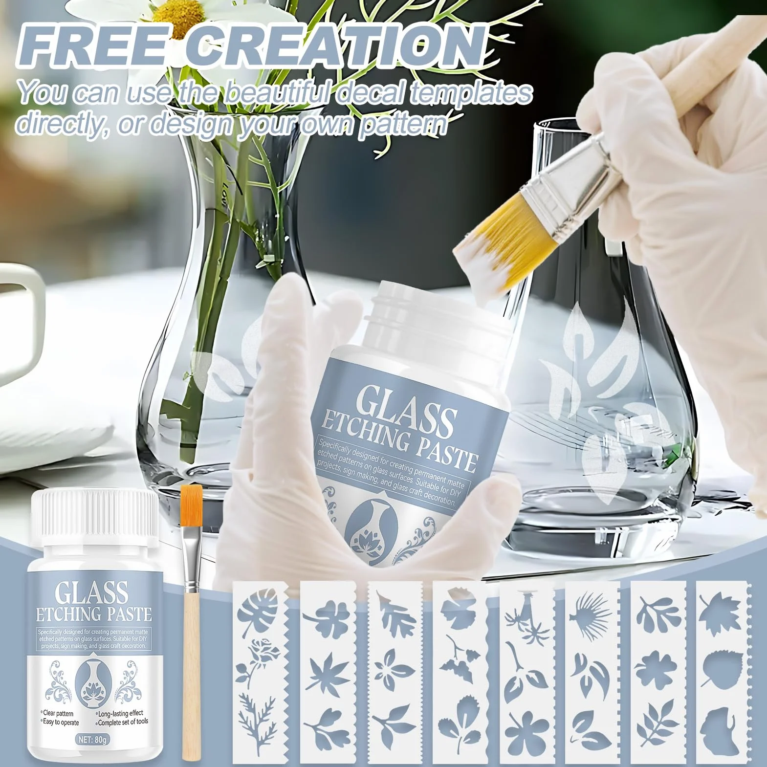 80g Pasta Caustica Per Vetro, Etch Pasta for Glass Etch Crema Acidante Acidificante Glass Etching Cream Forma Rapidamente Una Sensazione Opaca Adatto per Bicchieri da Vino, Paralumi, Cornici per Foto