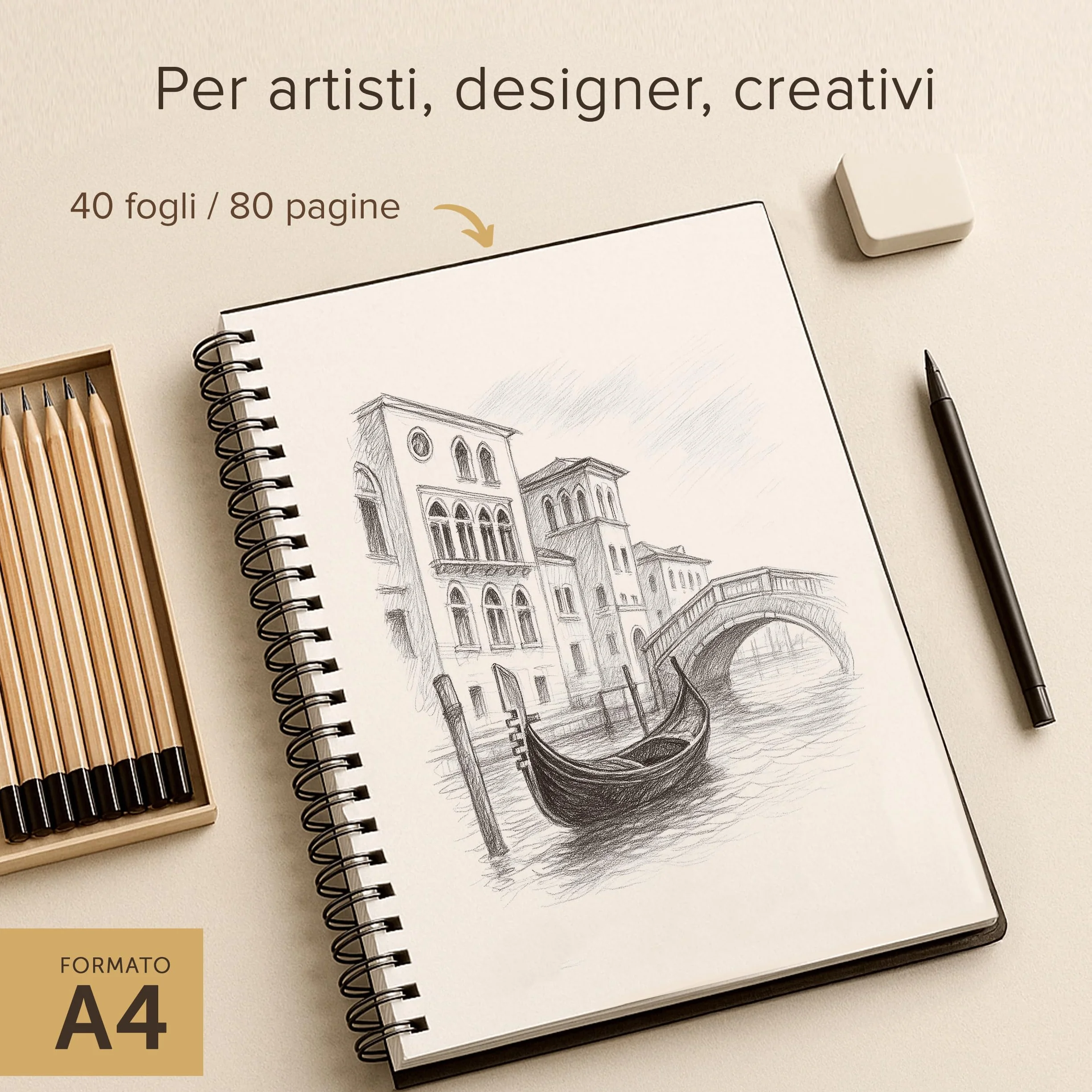 Blocco per Schizzi A4 con Copertina Rigida 200 g/m² Spirale 21 x 29 cm 40 Fogli 80 Pagine