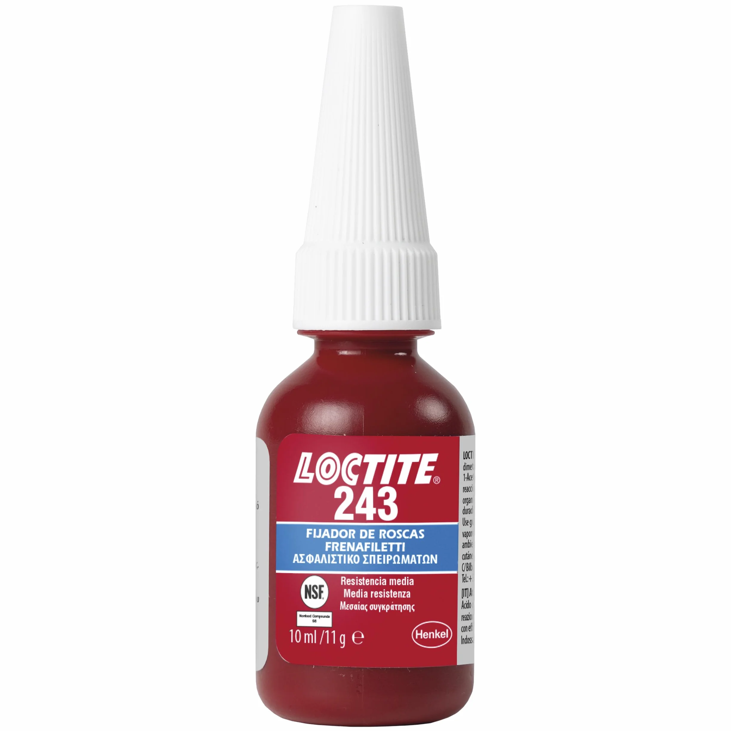 LOCTITE 243, Adesivo frenafiletti blu a media resistenza per metalli passivi, dadi e bulloni, Frenafiletti medio resistente a urti e vibrazioni, 1 flacone da 10ml