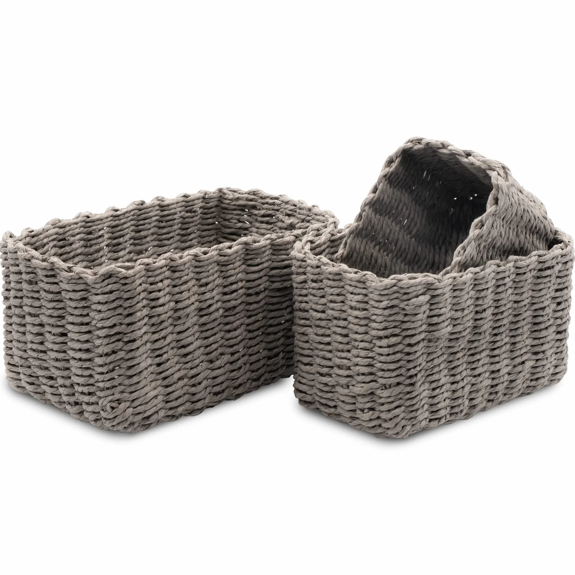 Set da 3 Cestini Portaoggetti, Porta Oggetti per il Bagno Salvaspazio, Cestino Organizer in Carta EcoFriendly, Cestini Intrecciati e Impilabili 22x14x13 cm Grigio I