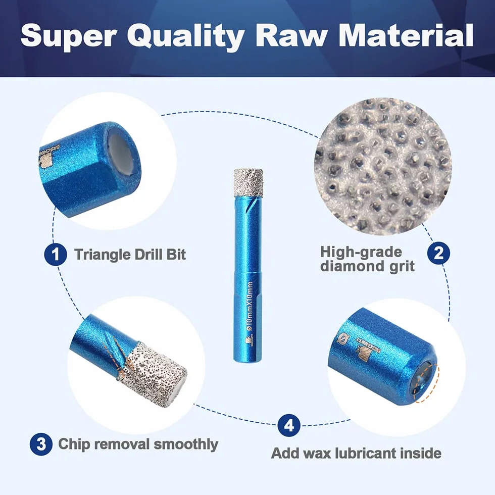 Punte Trapano Diamantate 10mm- BRSCHNITT foretto diamantato per Gres Porcellanato Piastrelle Ceramica granito Marmo(5 pezzi)..