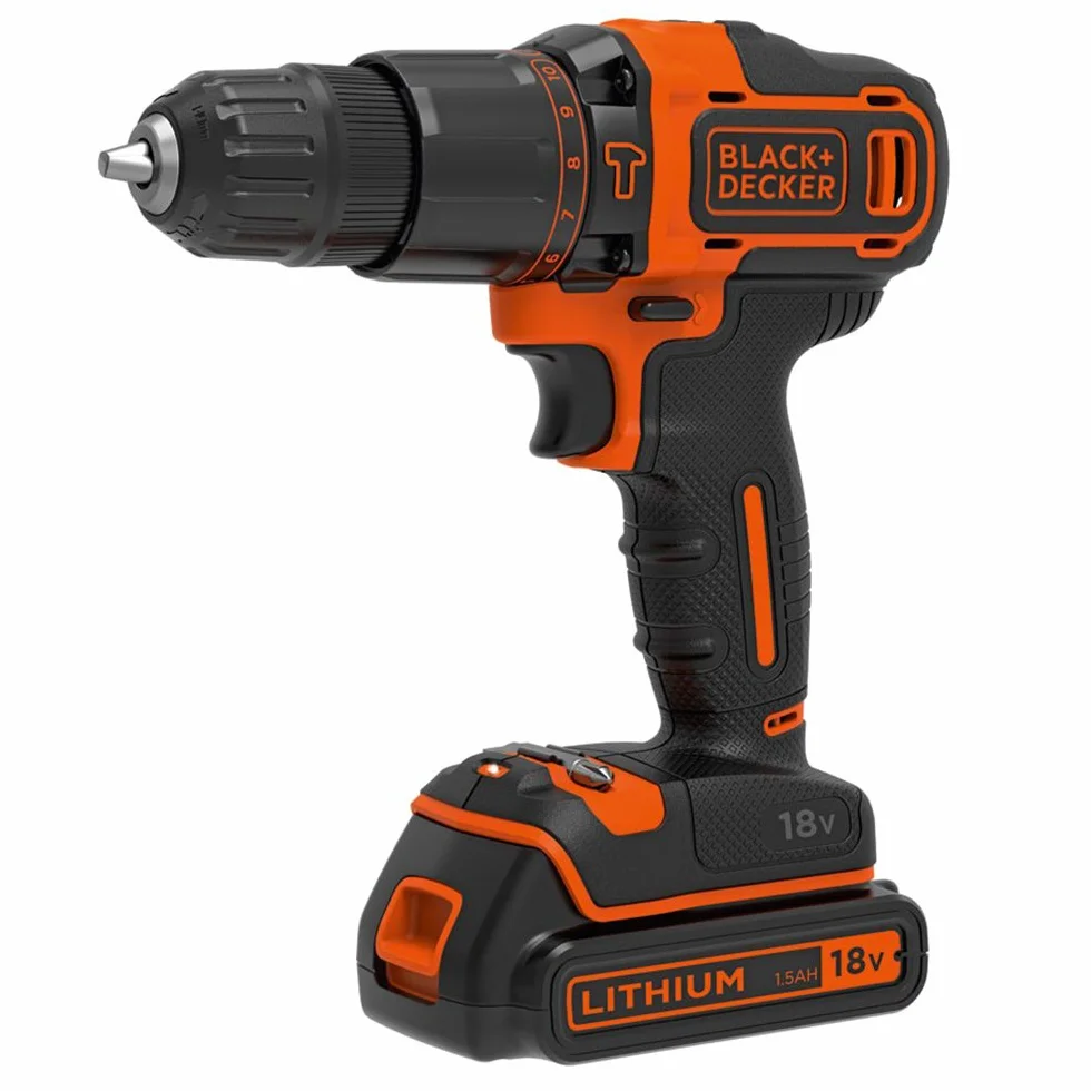 BLACK+DECKER Trapano a percussione a batteria da 18V, batteria da 1,5Ah, caricatore da 400mA, custodia, BDCHD18K-QW