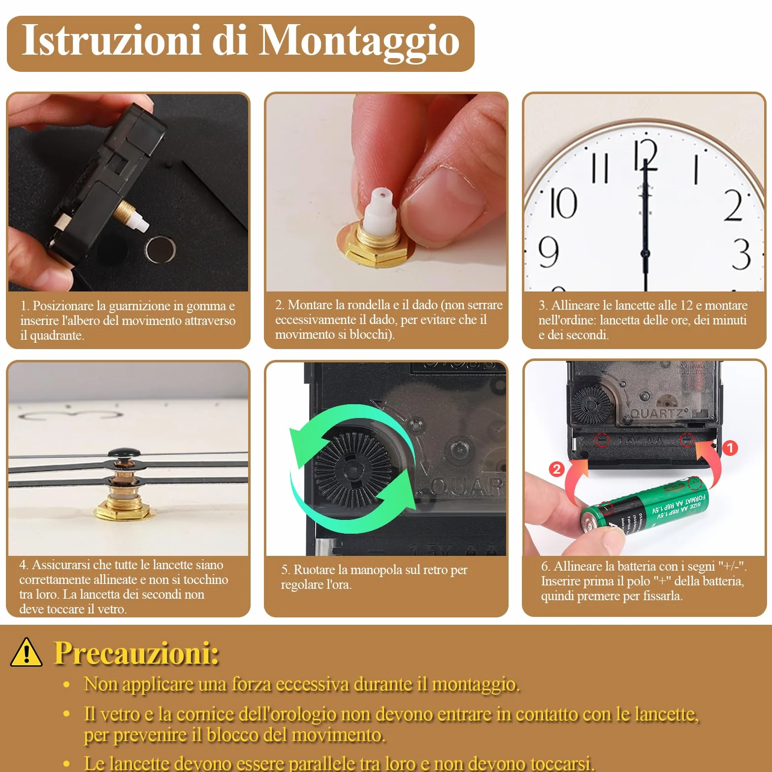 LUSEE Movimento Meccanismo Orologio da Parete con 1 Set di Lancette Orologio per Parti Riparazione dell'Orologio Parete Sostituzione (Lunghezza dell'asse: 24 mm / 0,94 Pollici)