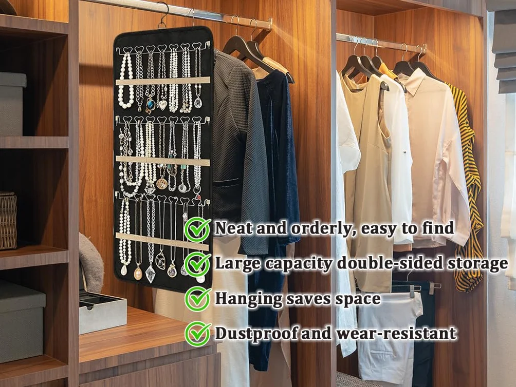 Hanging Jewelry Organizer per Armadio con 48 Tasche, Porta Collane e Orecchini con Ganci
