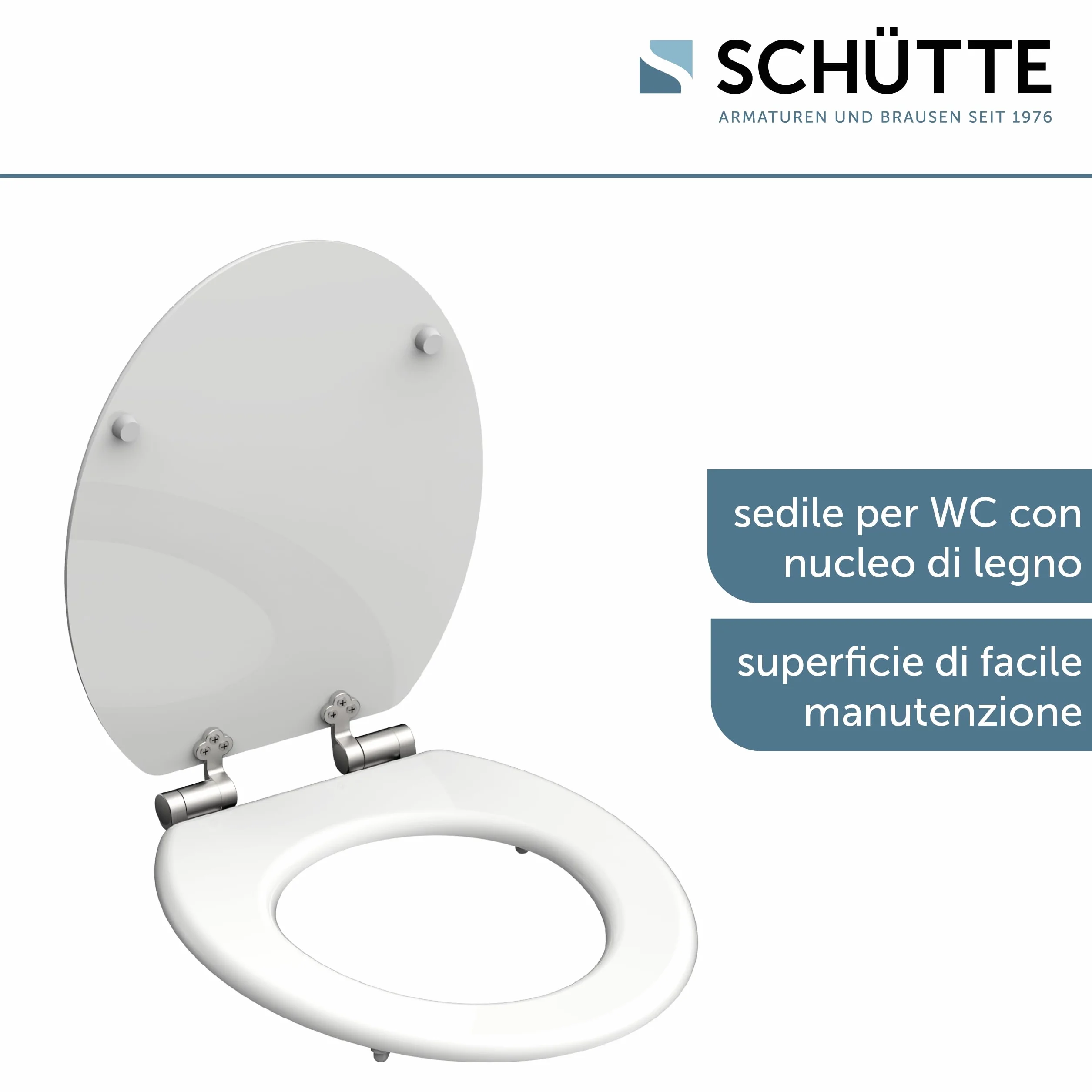 Schütte 84100-A - Coperchio con anima in legno (carico massimo del sedile del water 150 kg), con meccanismo di abbassamento, colore: bianco
