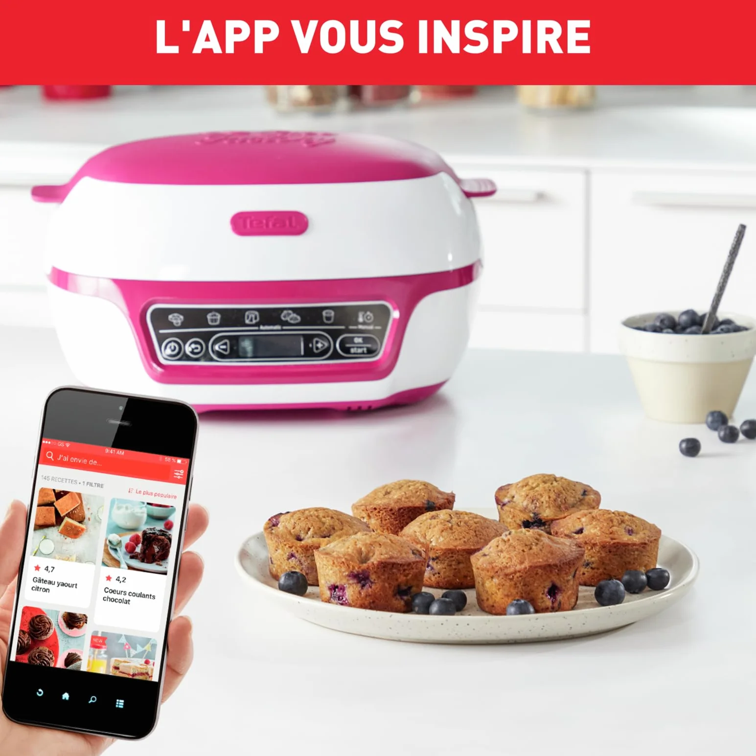Tefal Macchina per torte intelligente, 5 programmi automatici, 1 modalità manuale, 12 stampi mini torte, 1 stampo grande, compatibile con la gamma CreaBake, Cake Factory Delizie KD810112