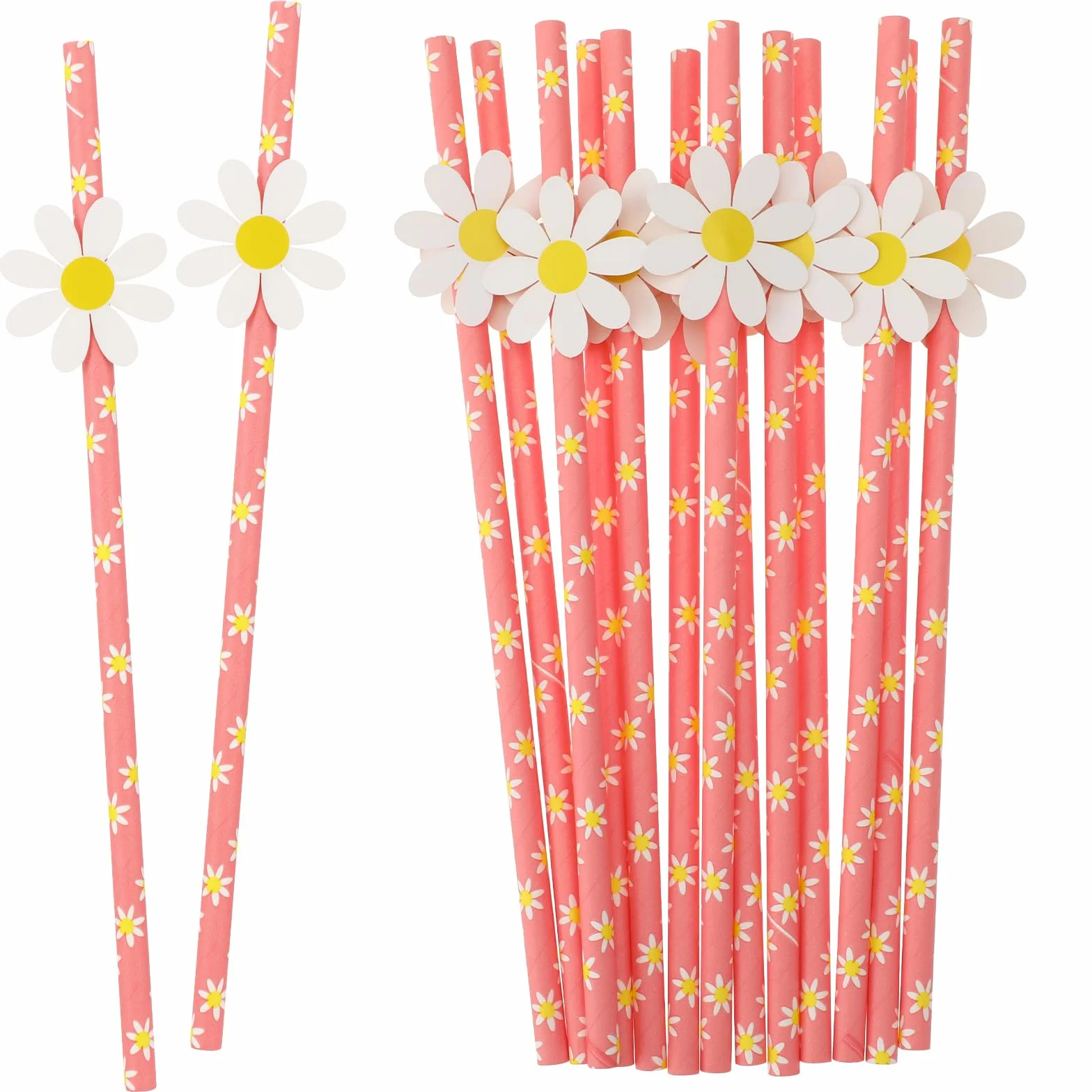 Molain 30 cannucce di carta, cannucce per feste di Natale, margherite di carta, cannucce per feste, decorazioni alla moda, per ragazze, compleanni, matrimoni, spose, doccia, cannucce per feste (rosa)