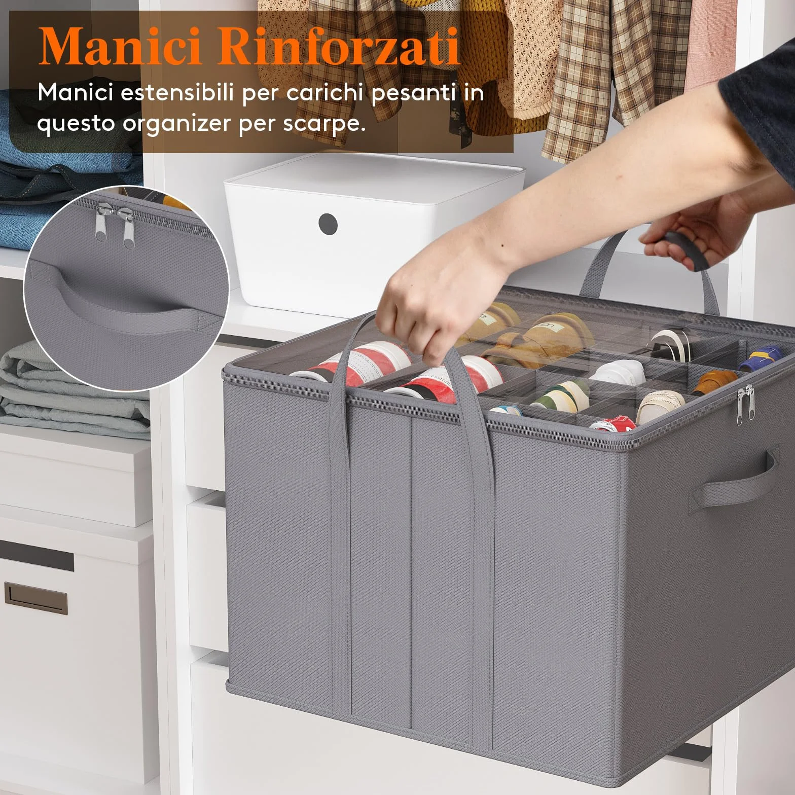 Lifewit Organizer Scarpe Armadio Pieghevole, Scatole per Scarpe Salvaspazio con Coperchio per 12-16 Paia, Grigio
