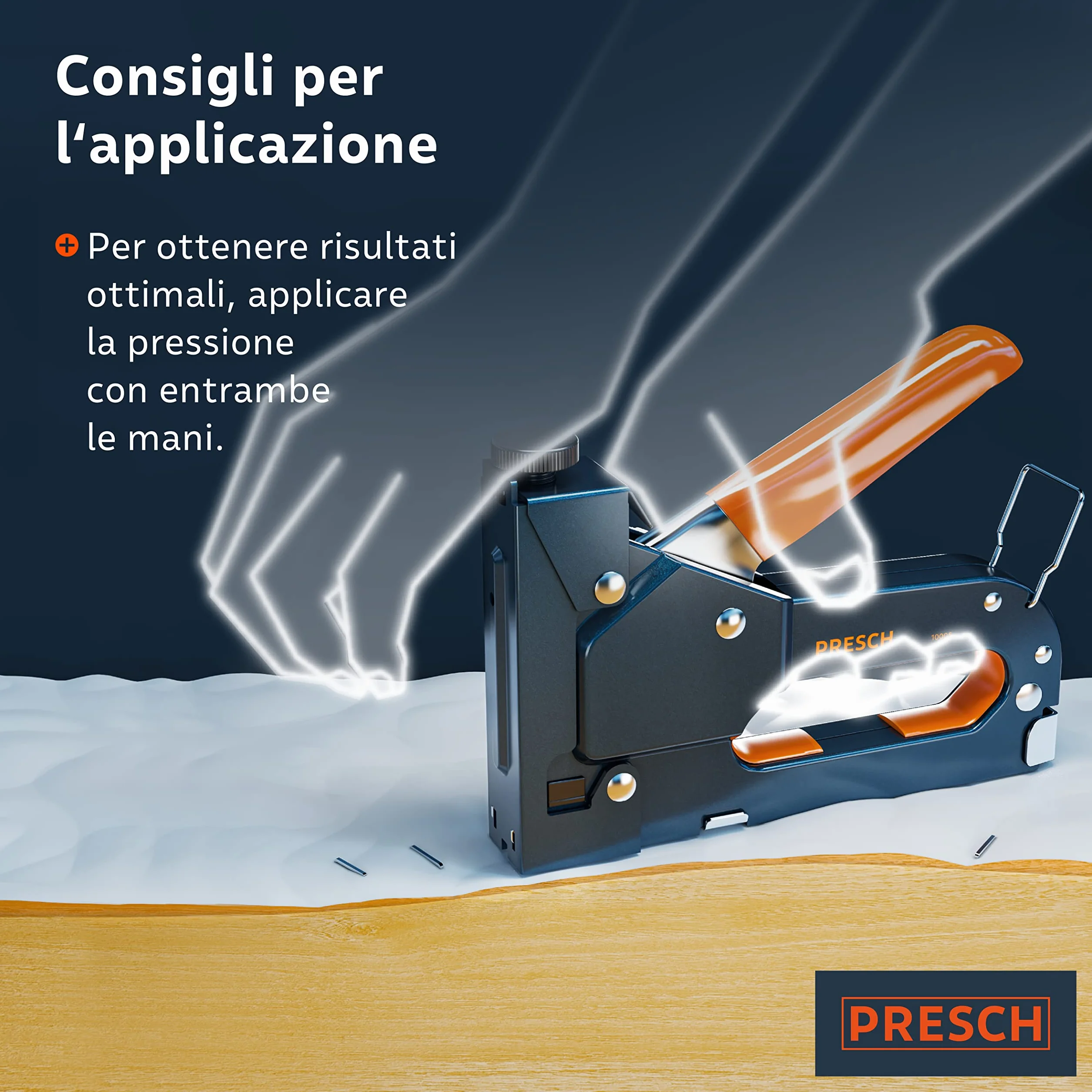 Presch Set Graffatrice Manuale 600 pz. - Fissatrice manuale con 600 graffette per legno, tessuto, mobili e cartone catramato - Attrezzo professionale