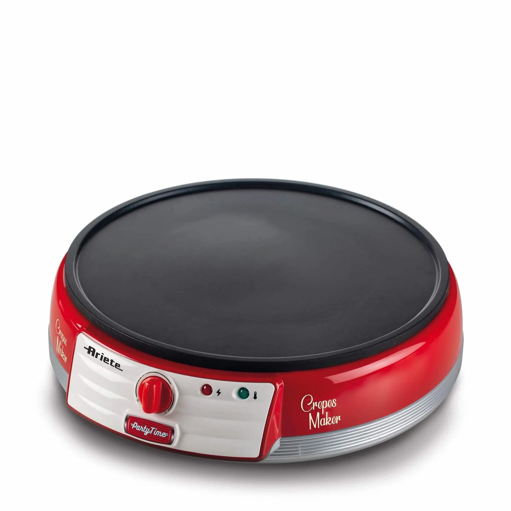 Ariete Crepes Maker Party Time 202, Crepiera Elettrica con Piastra Antiaderente, Piastra Elettrica per Crepes con Spatole e Stendi Impasto Incluse, 1000W, Rosso