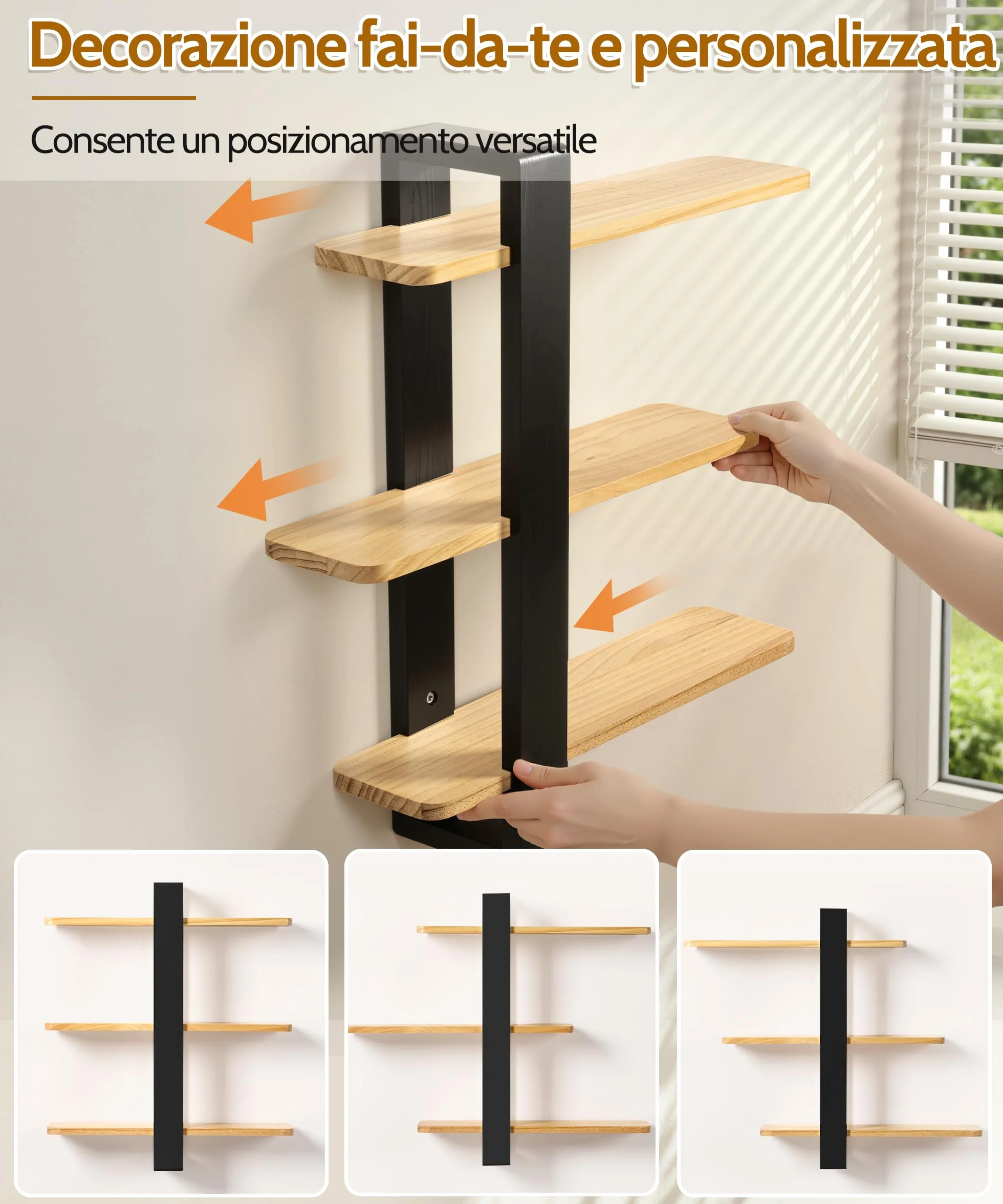 SUMGAR Mensole Sospese in Legno, Mensole Galleggianti, Mensole a Parete più Grandi, Pratici Scaffali Decorativi in Legno Massiccio per Soggiorno Camera da Letto, Ripiani Rimovibili, 50x58cm