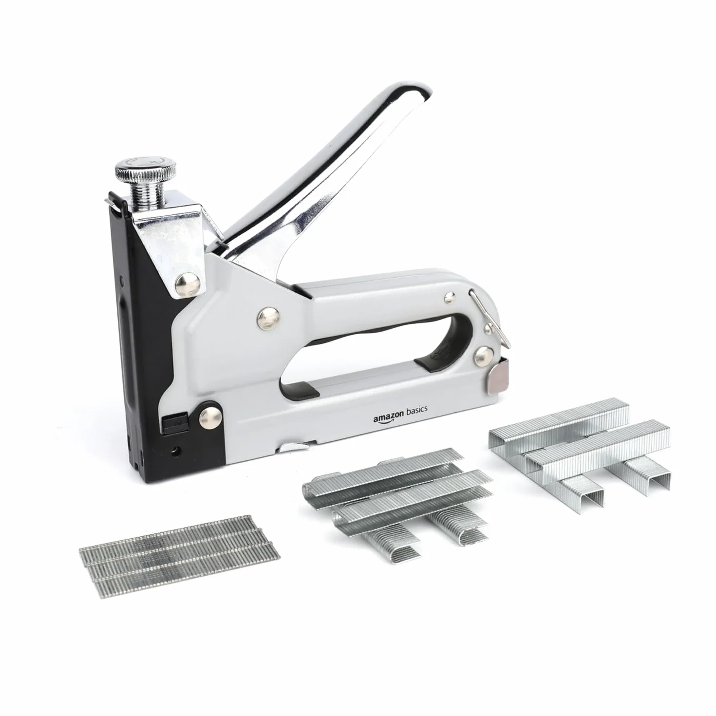 Amazon Basics Graffettatrice robusta, sparapunti 3 in 1 con 600 graffette, per tappezzeria, riparazioni domestiche, falegnameria, decorazioni e mobili, Grigia