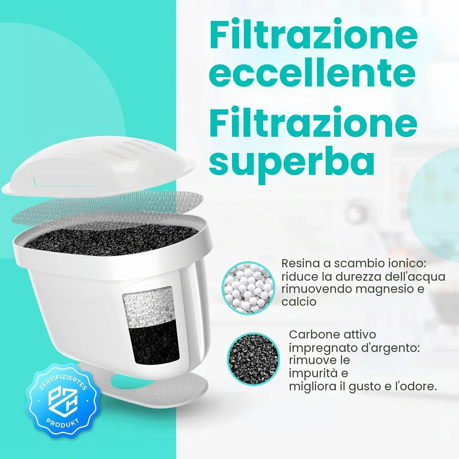 Aquafloow Set 6 Cartucce Filtranti Acqua Compatibili Brita Maxtra+ Maxtra Pro Caraffe Marella Style Elemaris Riduce Cloro Calcare Metalli Pesanti