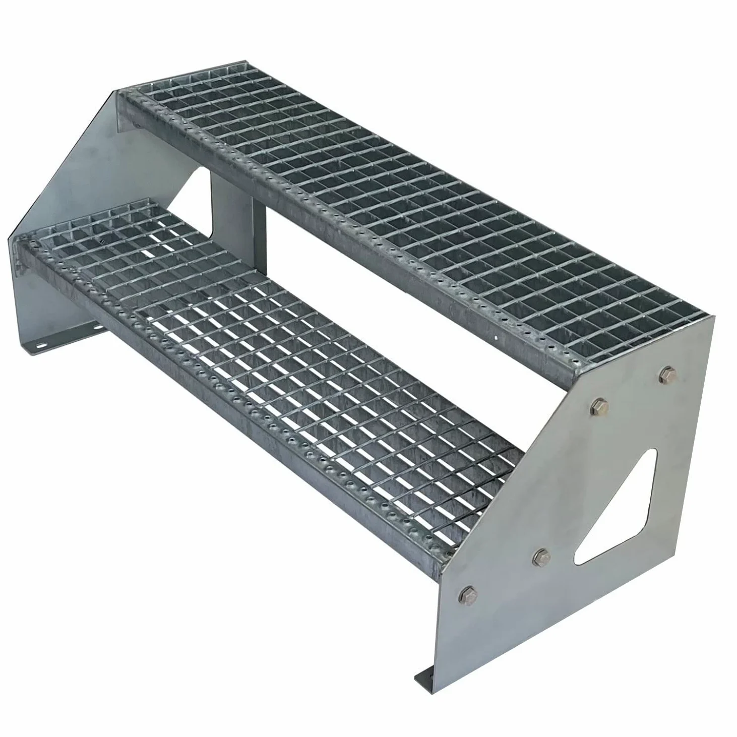 Scale con griglia in acciaio Premium 2 Gradini Scala autoportante Completamente zincata - Dimensioni (L x L x H) 44cm x 60cm x 38cm Resistente alle intemperie e alla corrosione