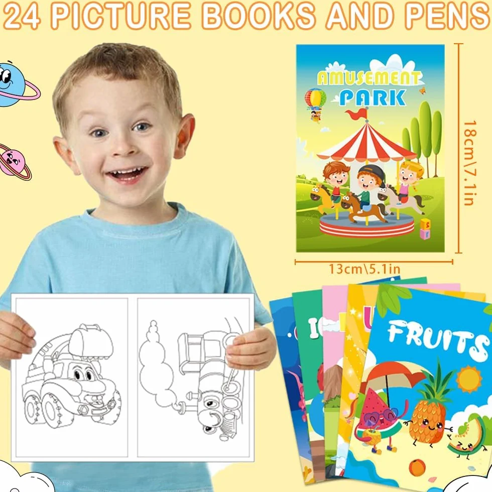 24 Mini Libri Da Colorare Per Bambini Di Età 2-4-8-12 Compleanno Party Regalini Di Piccola Attività Libri Goodie Bags Stuffers Classroom Attività Di Regalo Fine Anno