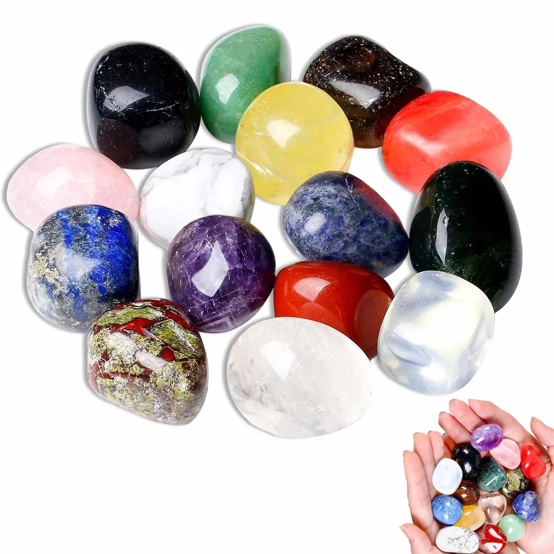 Mix Pietre Burattate Portafortuna Cristalli Naturali Decorative 100g 2-3 cm Sacchetto Stoffa Colorato