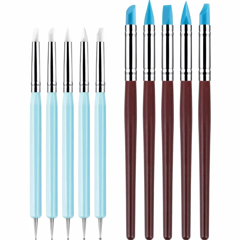 MMOBIEL 10 strumenti per modellare la creta in gomma siliconica - pennello in gomma siliconica e strumento per punteggiare a sfera per modellare ceramiche artigianali e Nail Art artigianale fai-da-te