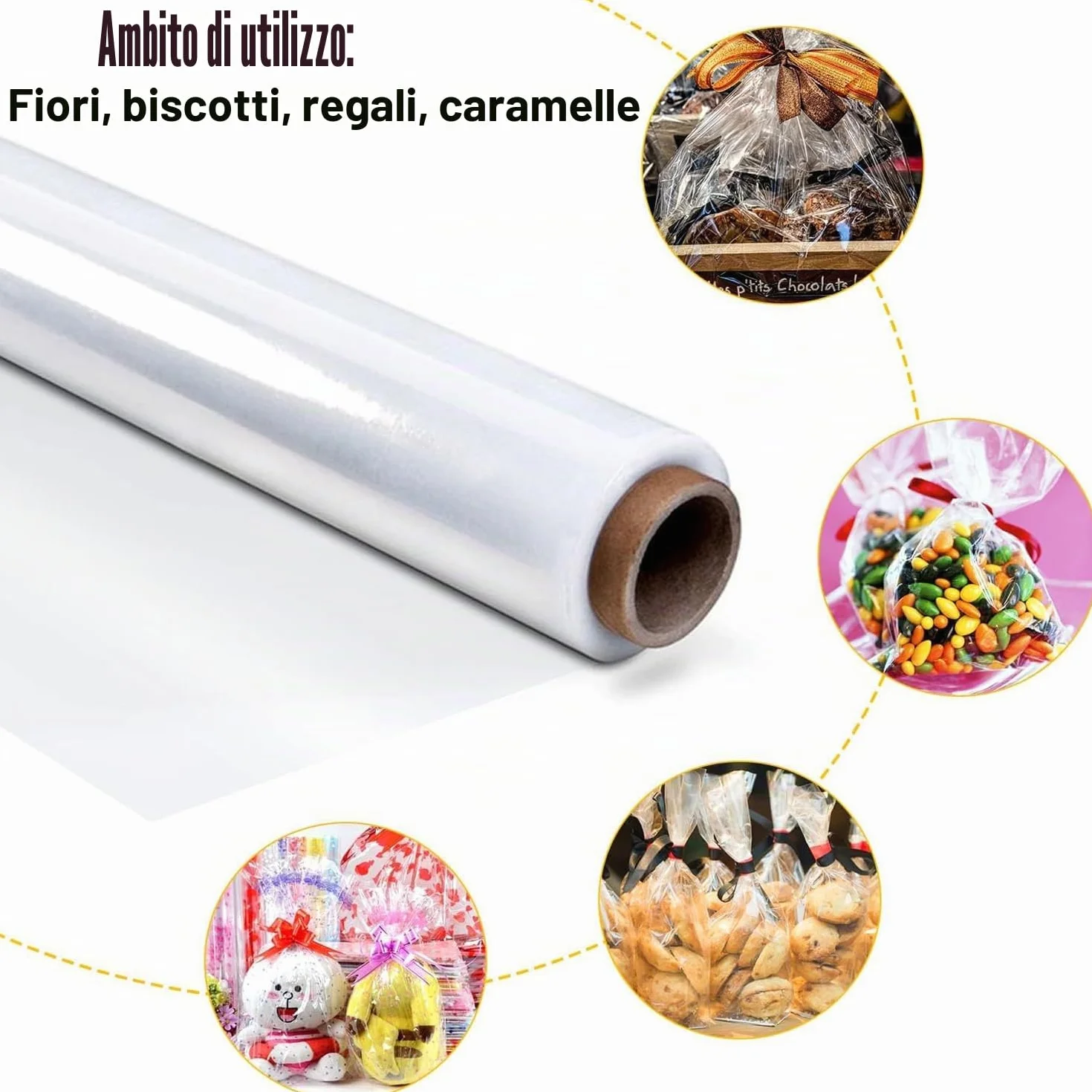 Carta Trasparente per Confezioni, 40 CM x 30 M Cellophane per Imballaggio, Riutilizzabile Cellophane Adatto per Confezionare Fiori Regali Biscotti Snack Scatole Artigianato