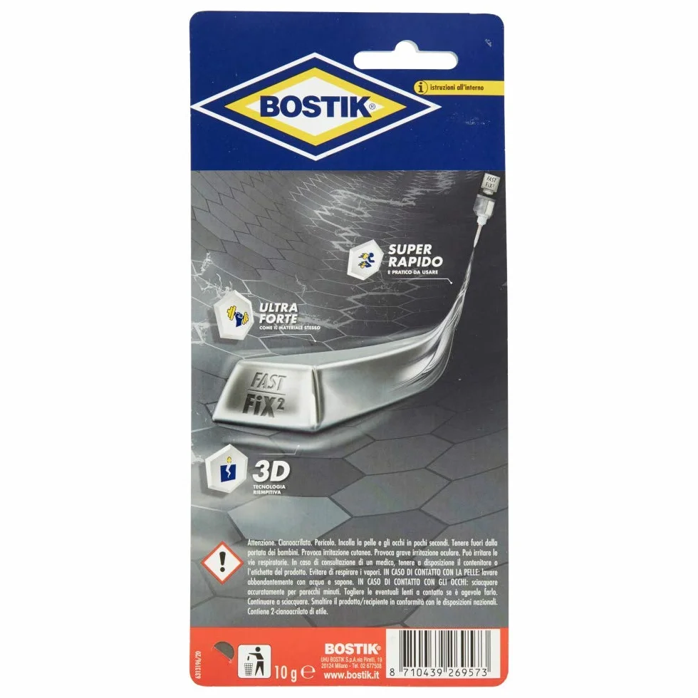 BOSTIK Fast Fix2 Liquid Plastic colle bicomponenti super forte e rapida, pronta all'uso, per materiali plastici 10g trasparente