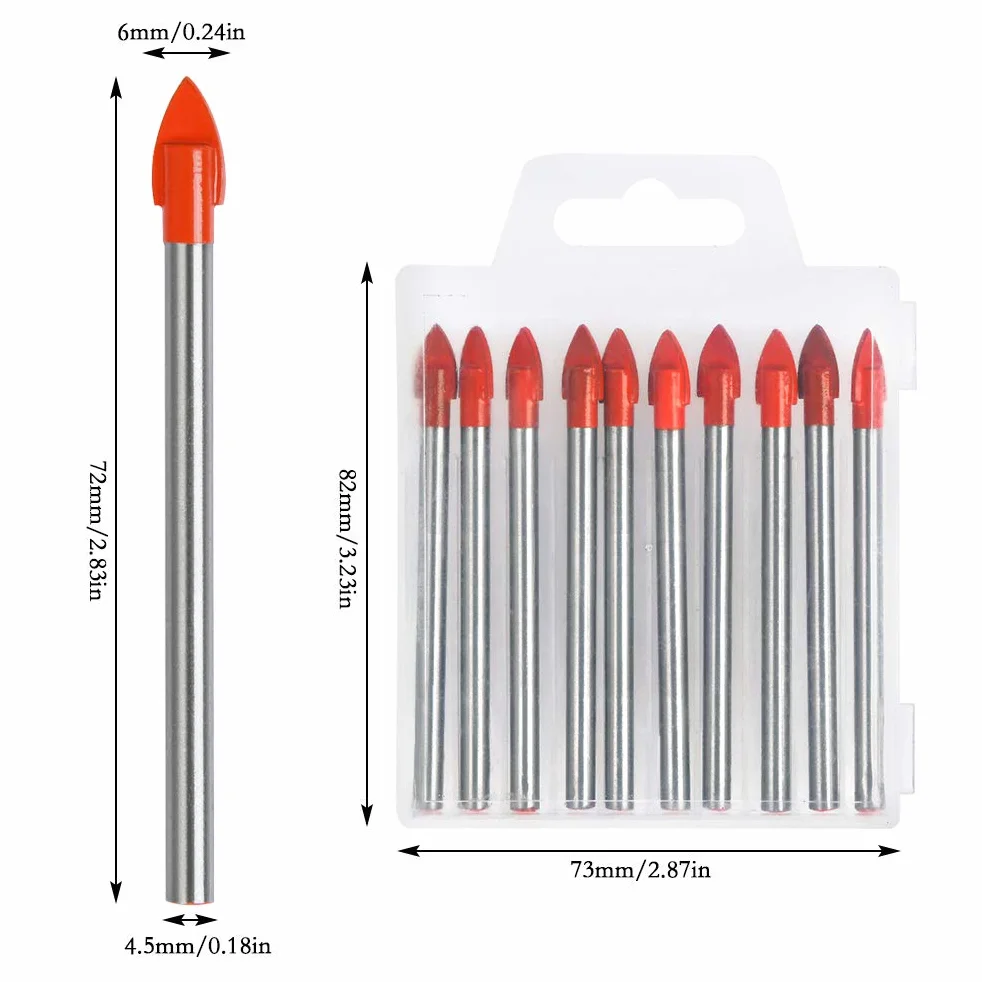 TIMESETL 10 pezzi Punta per trapano per piastrelle in vetro con rivestimento in titanio, punta per trapano in ceramica 6 mm per utensile per specchio Azule