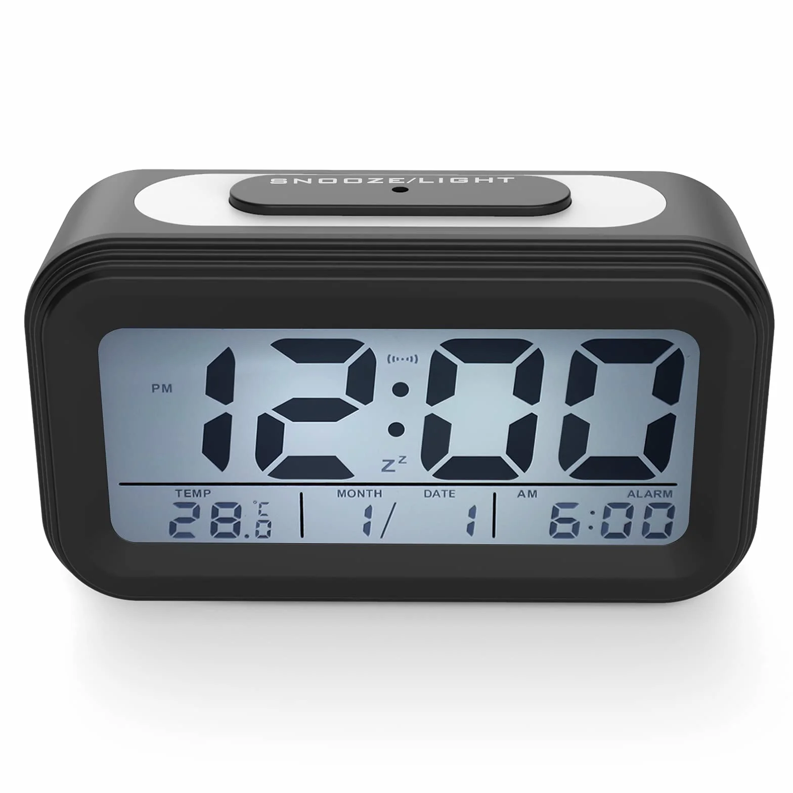 Coolzon Sveglia Digitale LCD Schermo Silenziosa Batteria Data Temperatura Snooze Luce Notturna Allarme Forte Nero