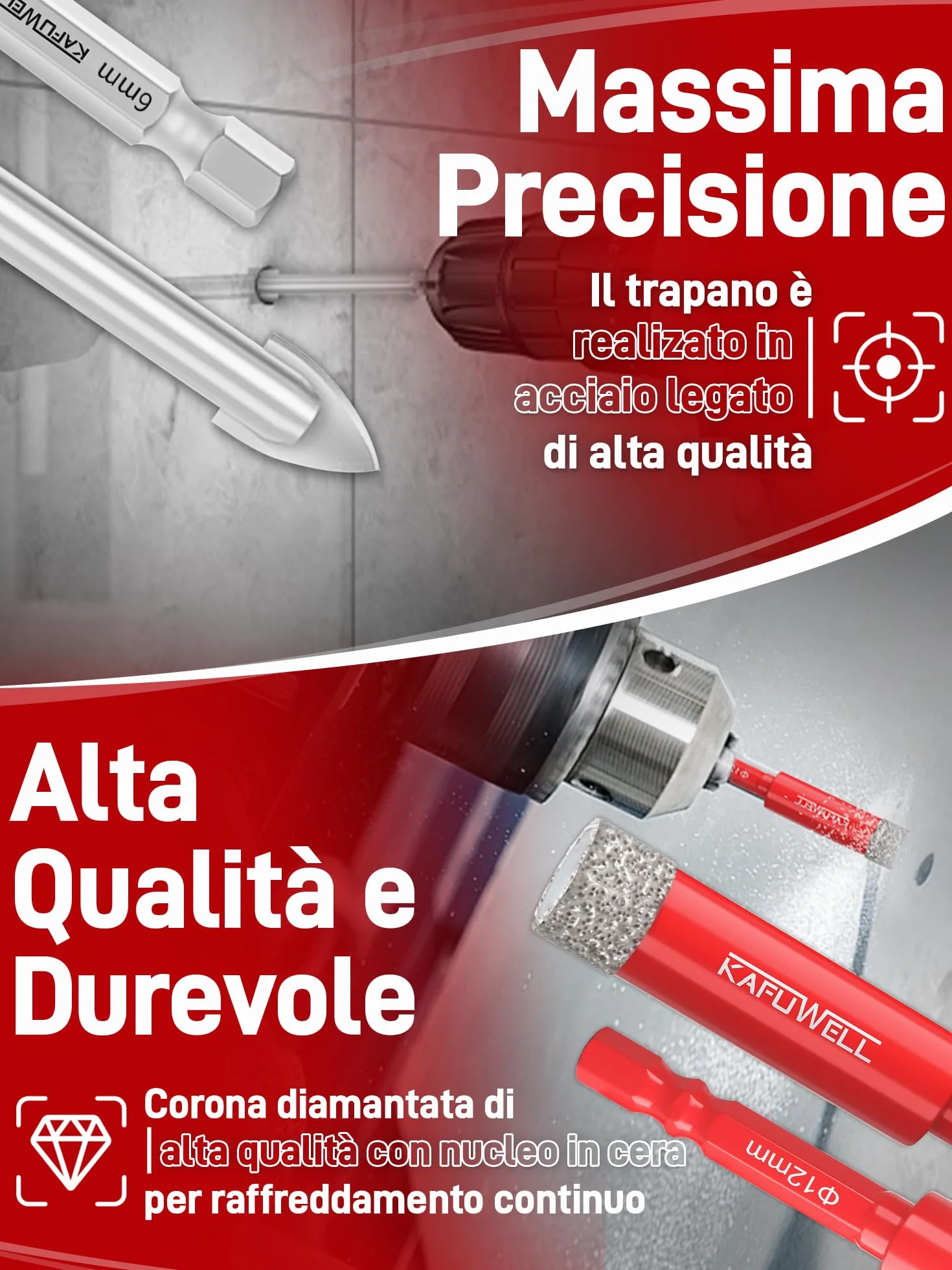 6pz Punte Trapano Diamantate per Gres Porcellanato, 5-12mm Punte Diamante, 6mm CarbidePunte, gambo esagonale, per Ceramica, Quarzo, Vetro, Granito, Mattone, Marmo, Porcellana, Gres Fine
