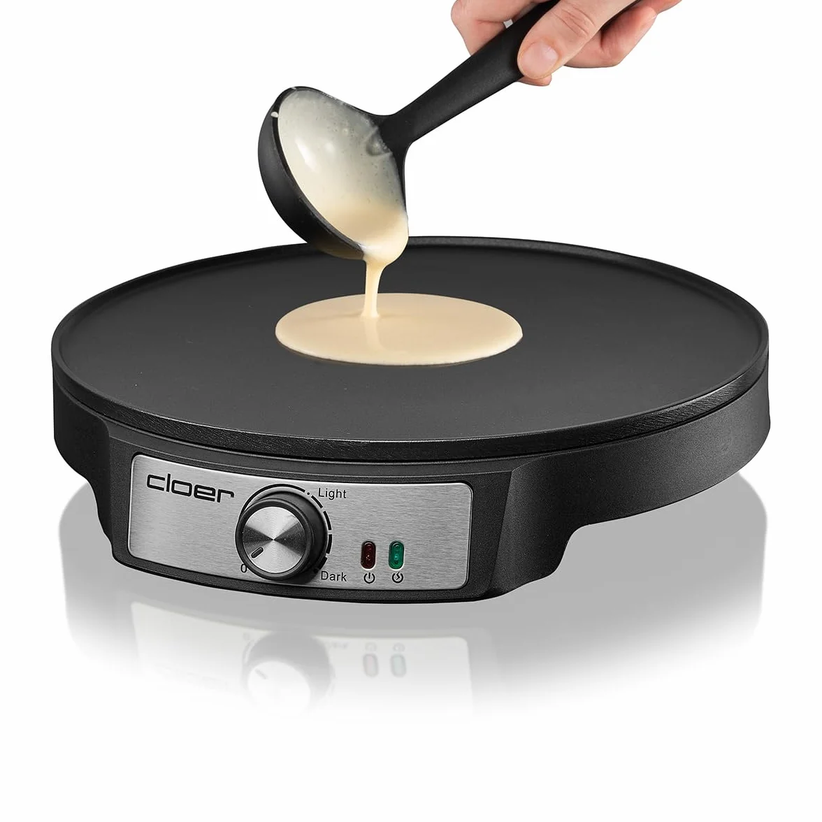 Cloer 6620 Crepiera Elettrica, per crêpes dolci o salate con 29 cm Ø, 1200 W, rivestimento antiaderente, spalmatore e tornitore incluso, nero