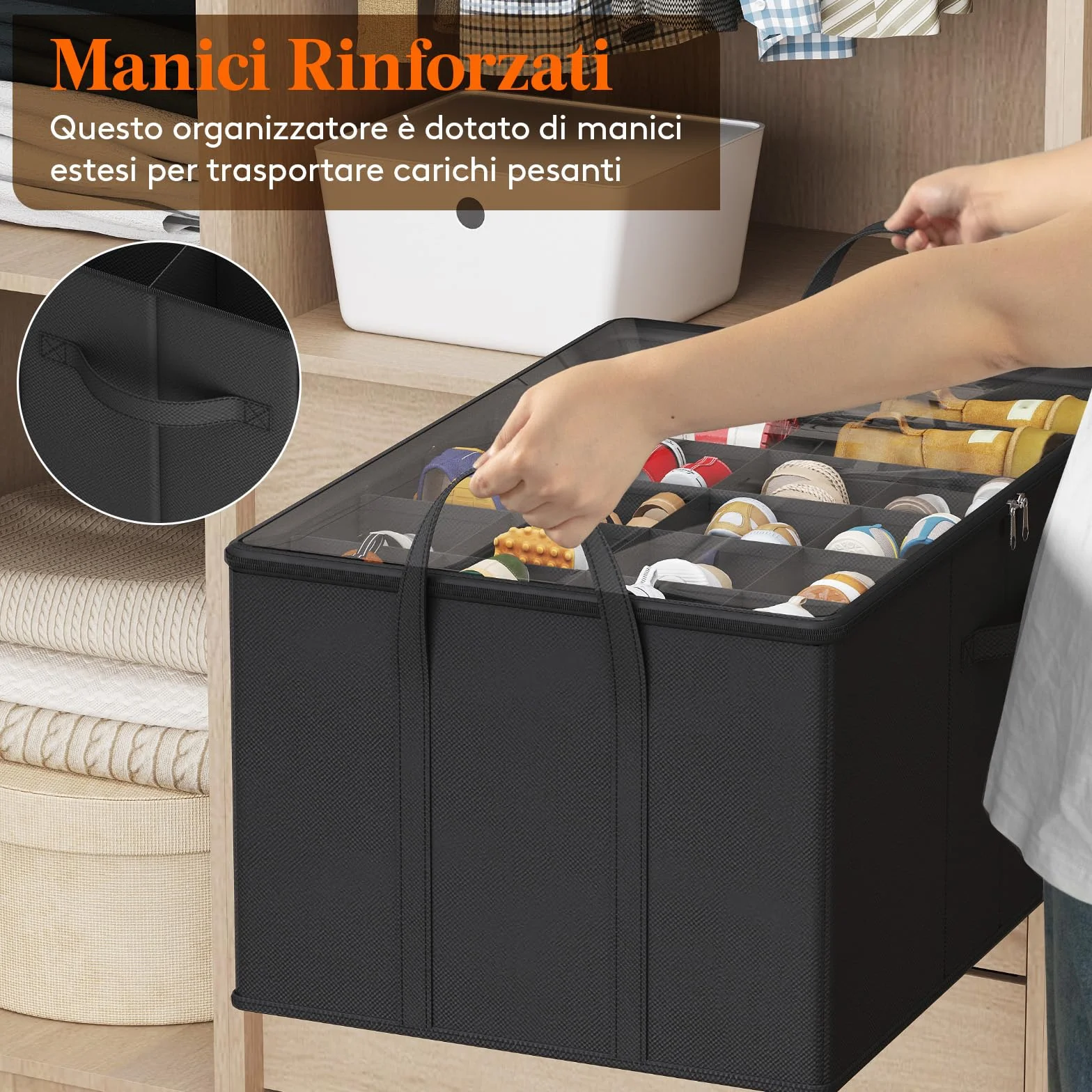 Lifewit Grandi Scatole Porta Scarpe per 10-20 Paia, Organizer Scarpe Pieghevole per Armadio con Coperchio Trasparente, Base Rinforzata per Stivali, Tacchi e Sneakers, Nero