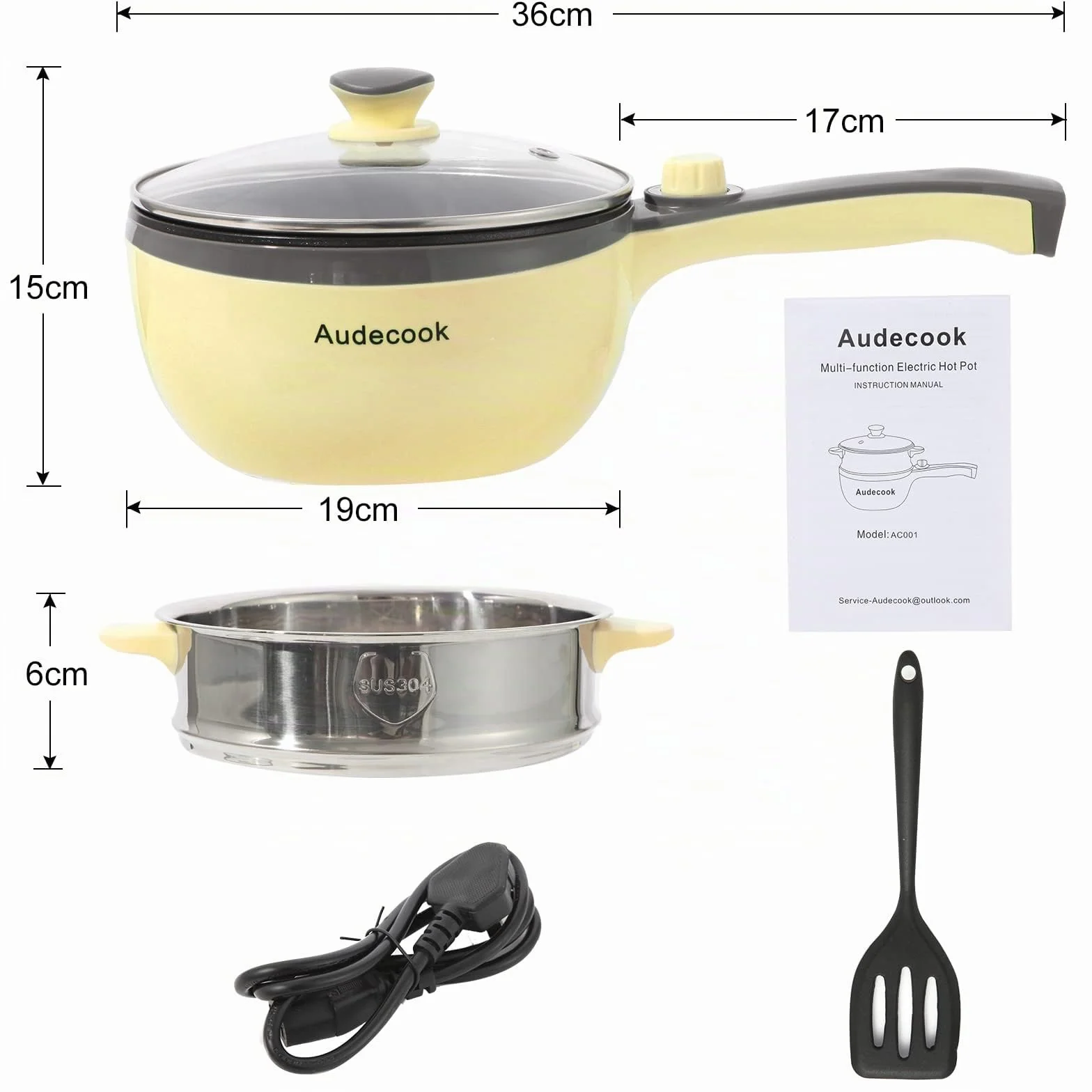 Audecook Padella Elettrica con Vaporiera, Mini Hot Pot 20 cm, Pentole Elettriche Multifunzione Antiaderente, Portatile Fornello Elettrico da Viaggio, Dormitorio, Casa - Giallo